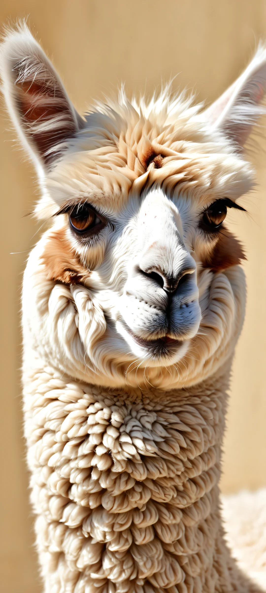 A stunning alpaca portrait on an iPhone or Android device, showcasing intricate micro-details and ethereal lighting.