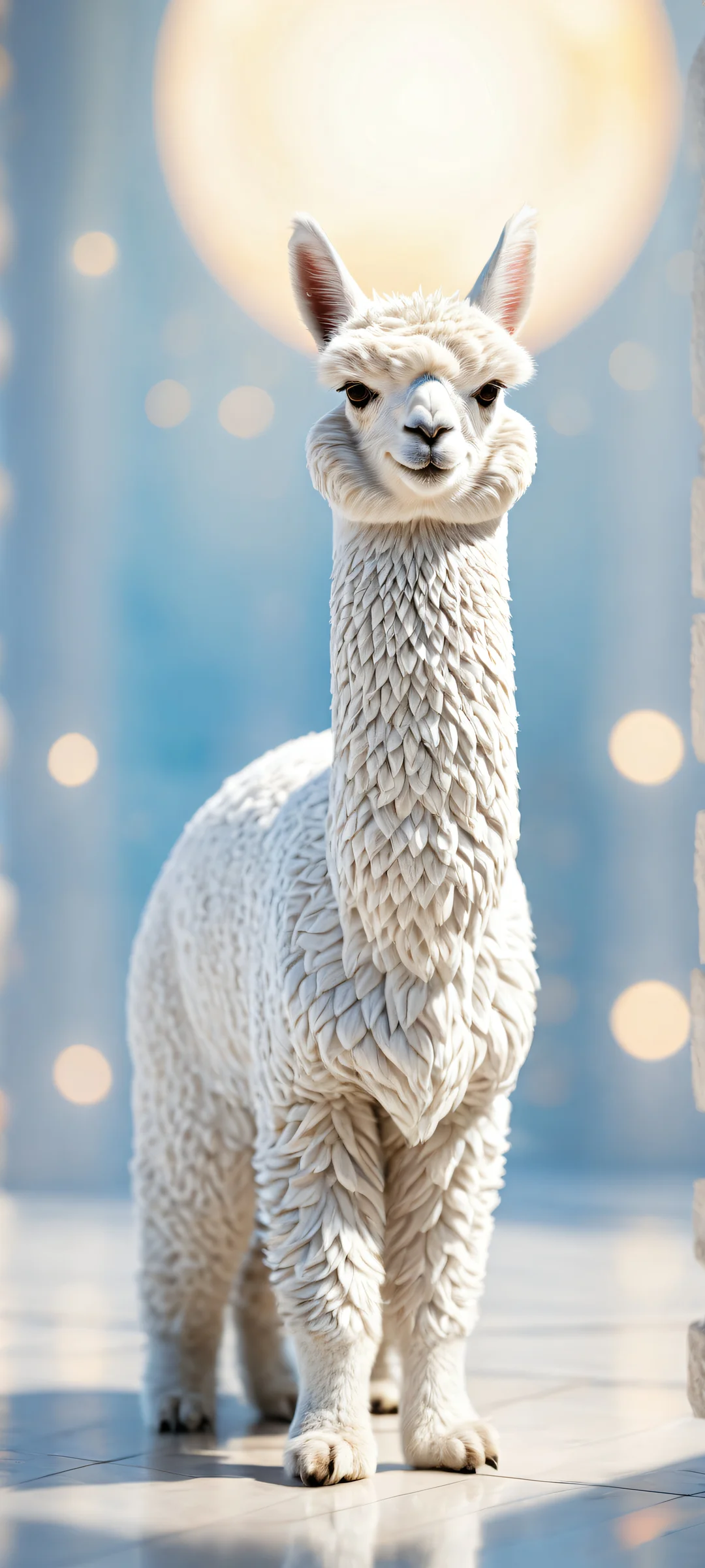 A stunning alpaca figurine on a clean background with vibrant colors and intricate details, perfekt für iPhone/Android-Startbildschirme.