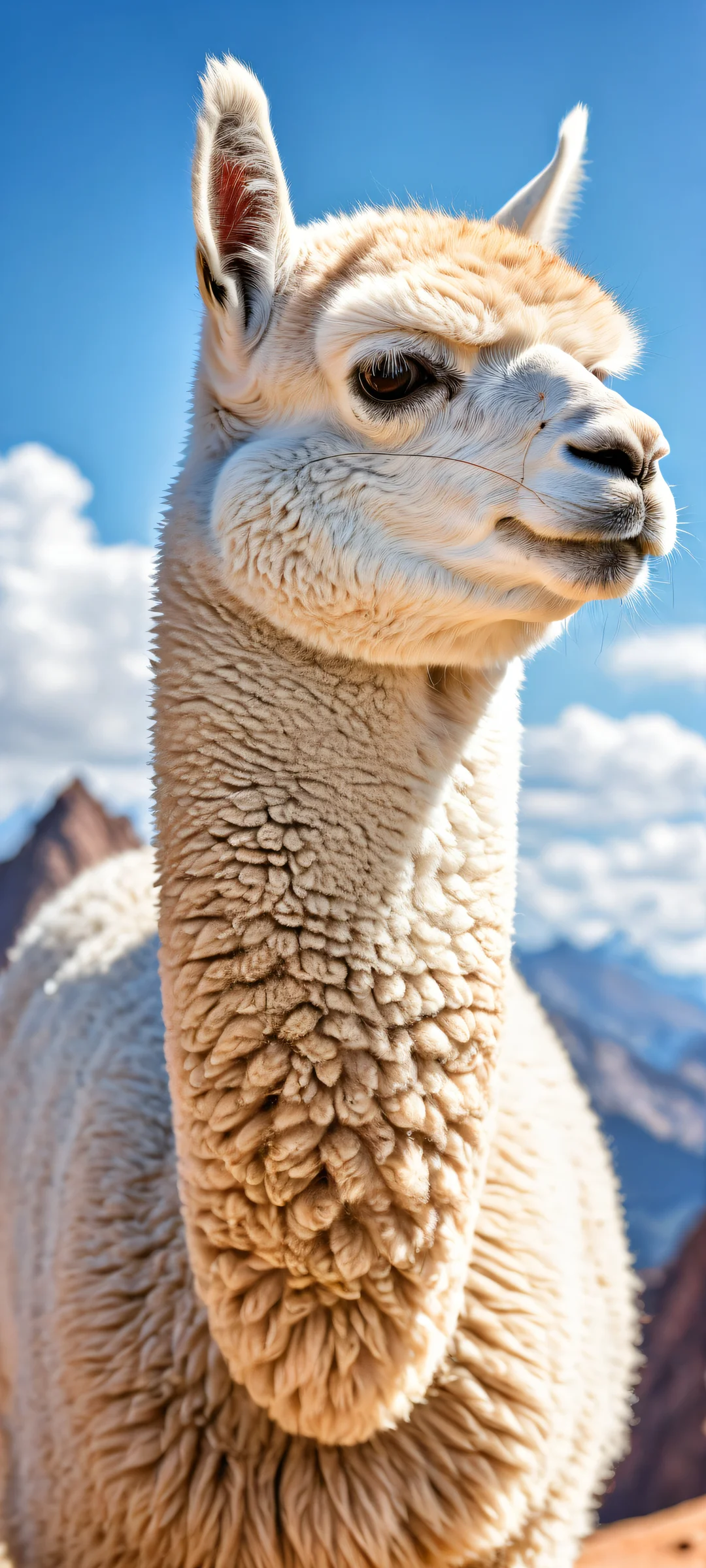 Ethereal Alpaca Portrait 2K Mobile Background A breathtaking portrait of an alpaca on a perfectly clean background, ideal for iPhone/Android home screens.