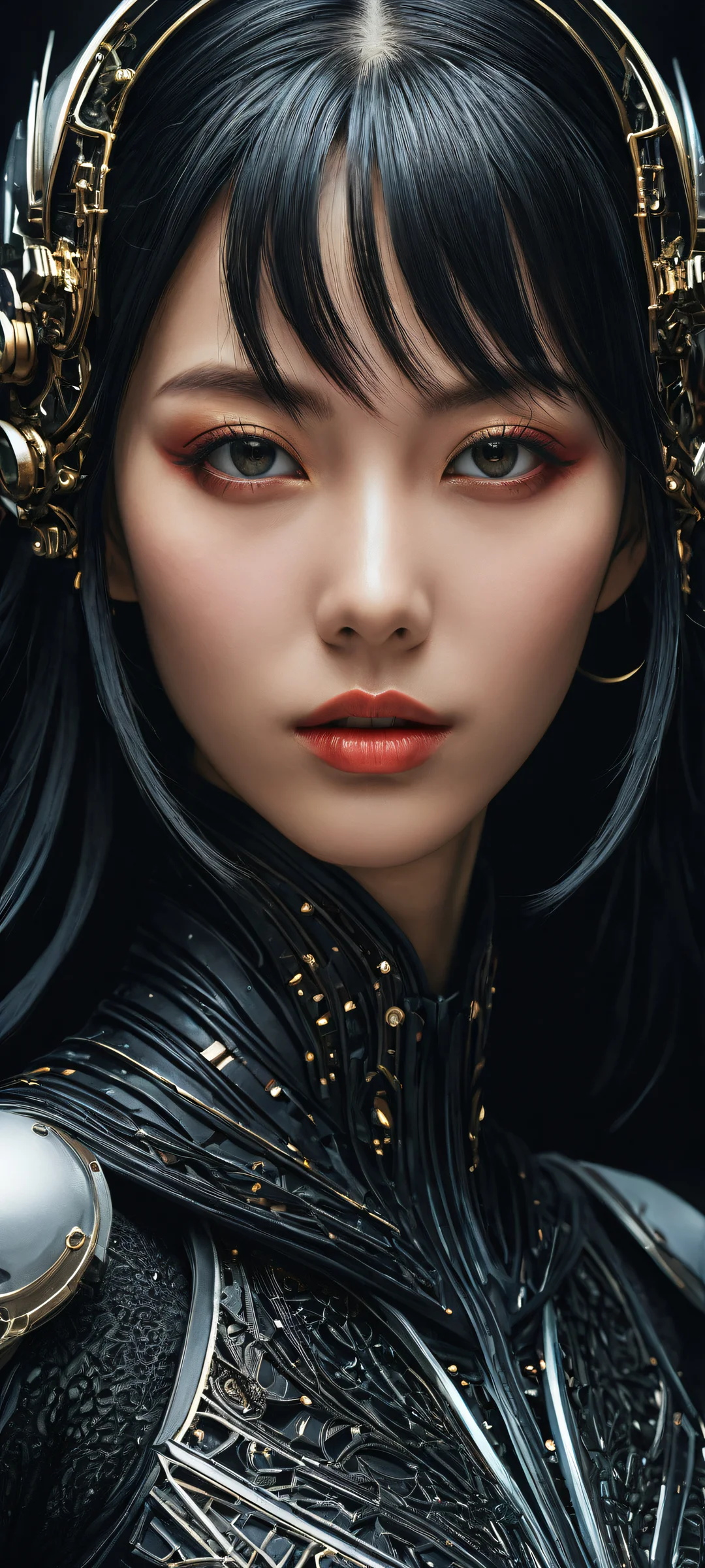 A stunning anime girl on a dark background with circuit board details. Perfect for iPhone and Android home screens.