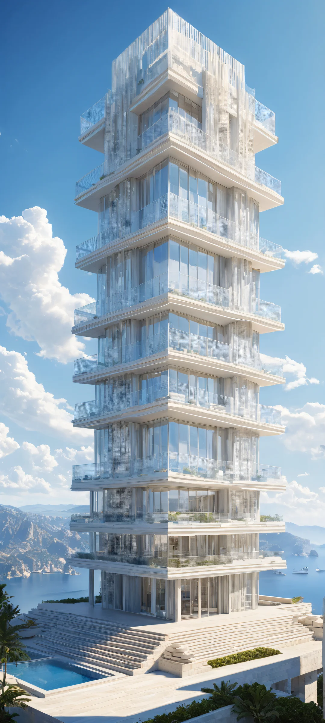 Ethereal Architecture iPhone & Papel de parede Android Majestic architectural structure on iPhone/Android with intricate pixel art textures and patterns, perfectly clean top half for UI, and breathtaking landscape.