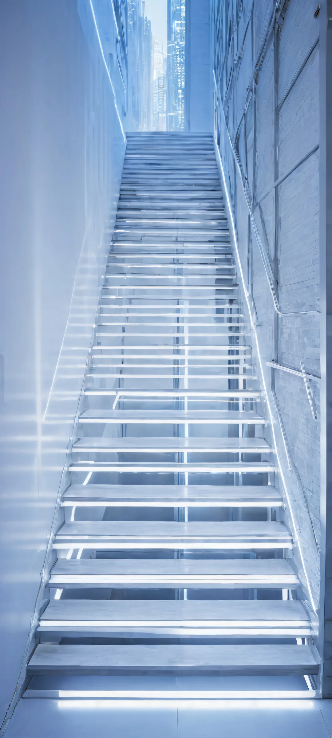 A futuristic staircase from Serial Experiments Lain on a blank white background, perfectly optimized for iPhone/Android home screens.