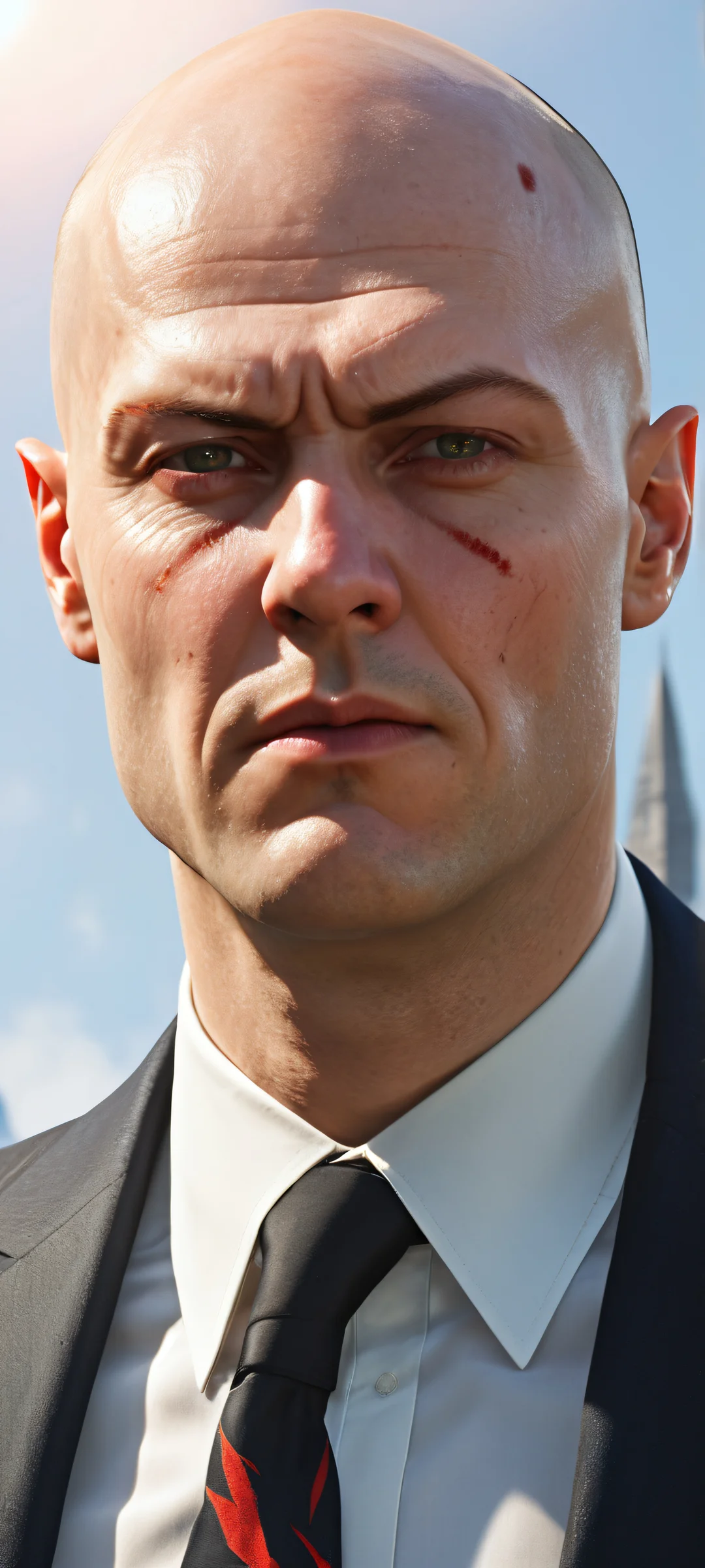 Agent 47 portrait on iPhone/Android home screen with infinite space and assassin's world in the background.