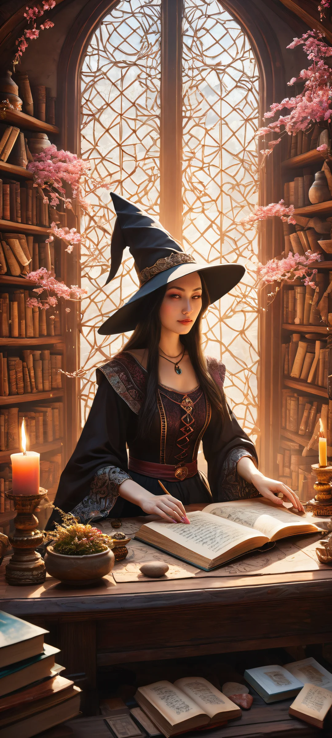 A stunning portrait of a witch's atelier on iPhone/Android devices, featuring intricate details and ethereal lighting.