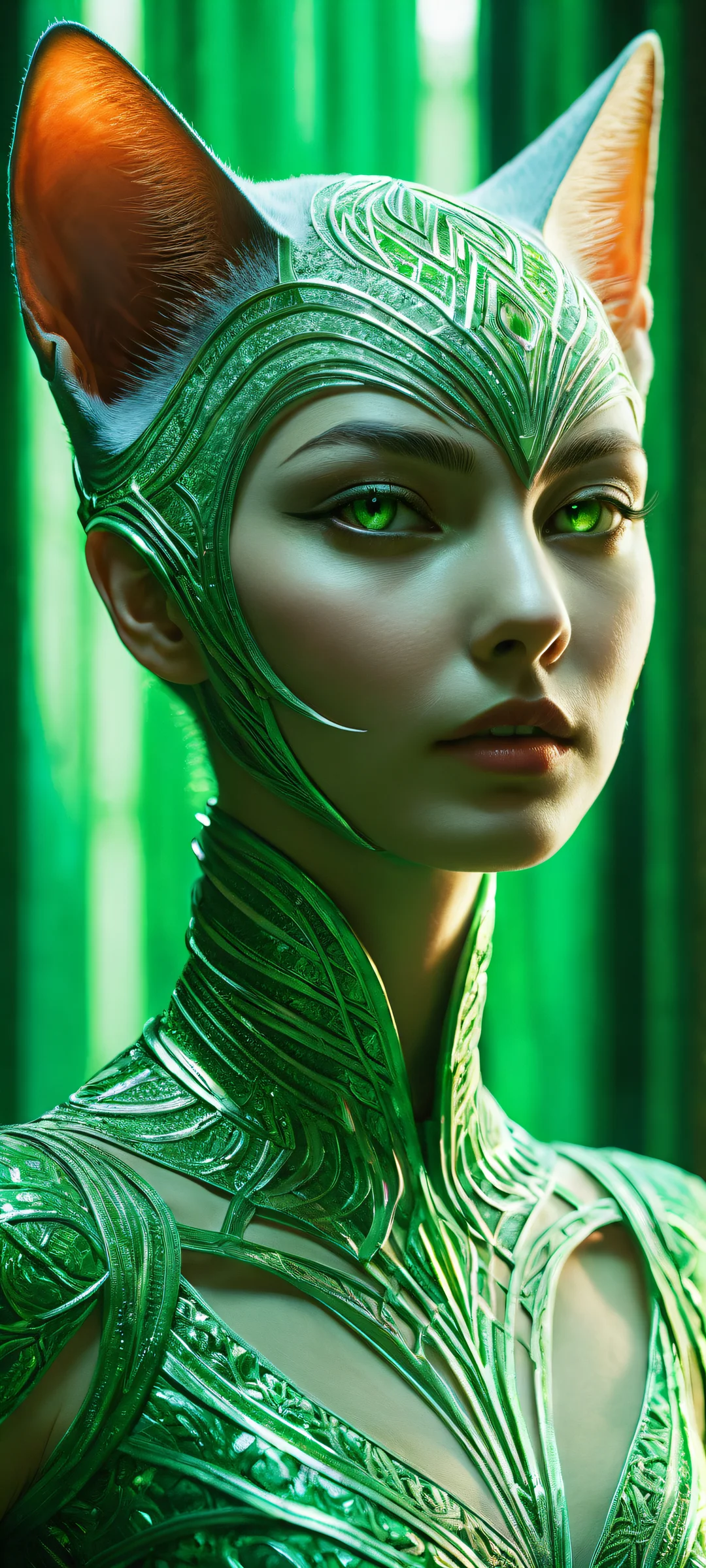 A cat girl portrait with intricate details and textures, perfectly optimized for iPhone/Android home screens.