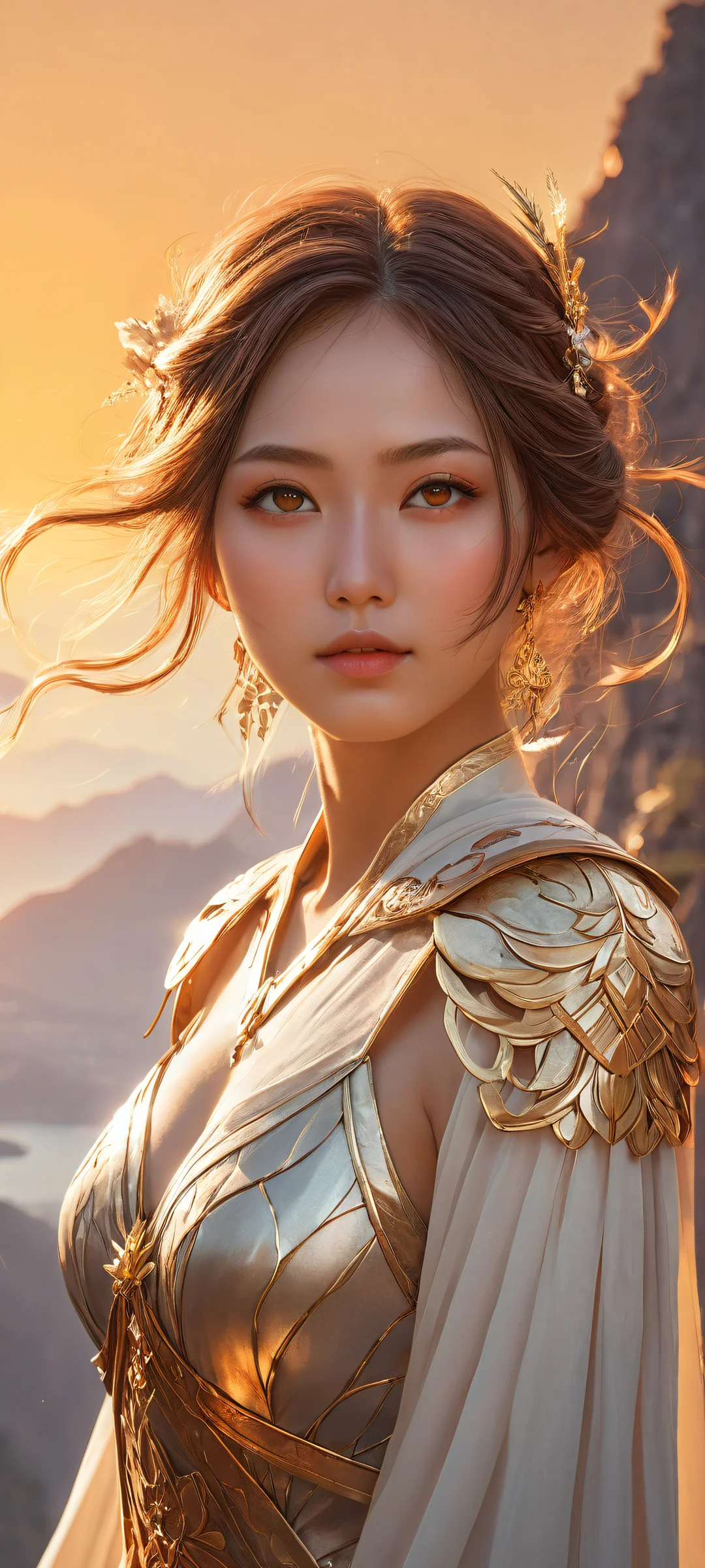 iPhone/Android Wallpaper - A mystical amber-tinted aura surrounds a lone woman, perfectly optimized for iPhone, Samsung Galaxy, and Android home screens.