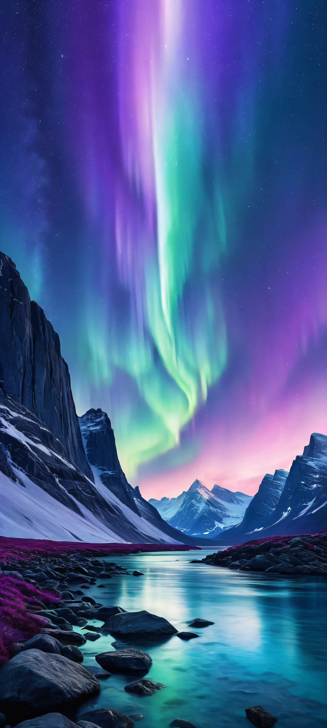 Ethereal Aurora 2K QHD Home Screen Breathtaking portrait of Aurora Borealis on iPhone/Android, with intricate details and radiant lighting.