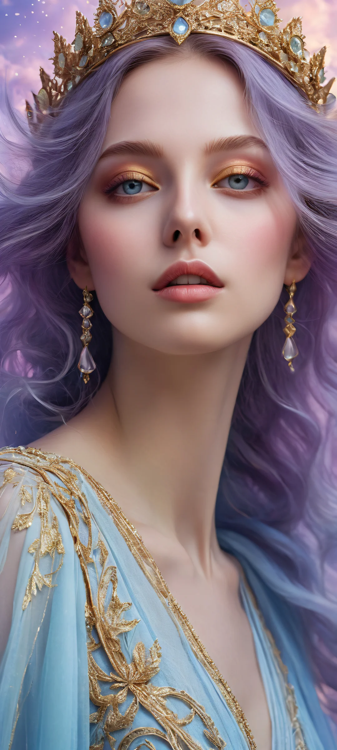 A breathtaking vertical portrait artwork of Aurora placed in the lower-middle, surrounded by intricate micro-details and ethereal wisps. Perfect for iPhone/Android home screens.