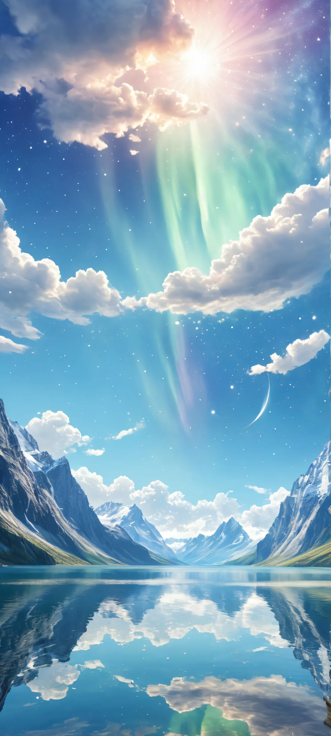 iPhone/Android Wallpaper: Stunning vertical portrait of Aurora amidst swirling clouds and shining stars, perfectly optimized for home screens.