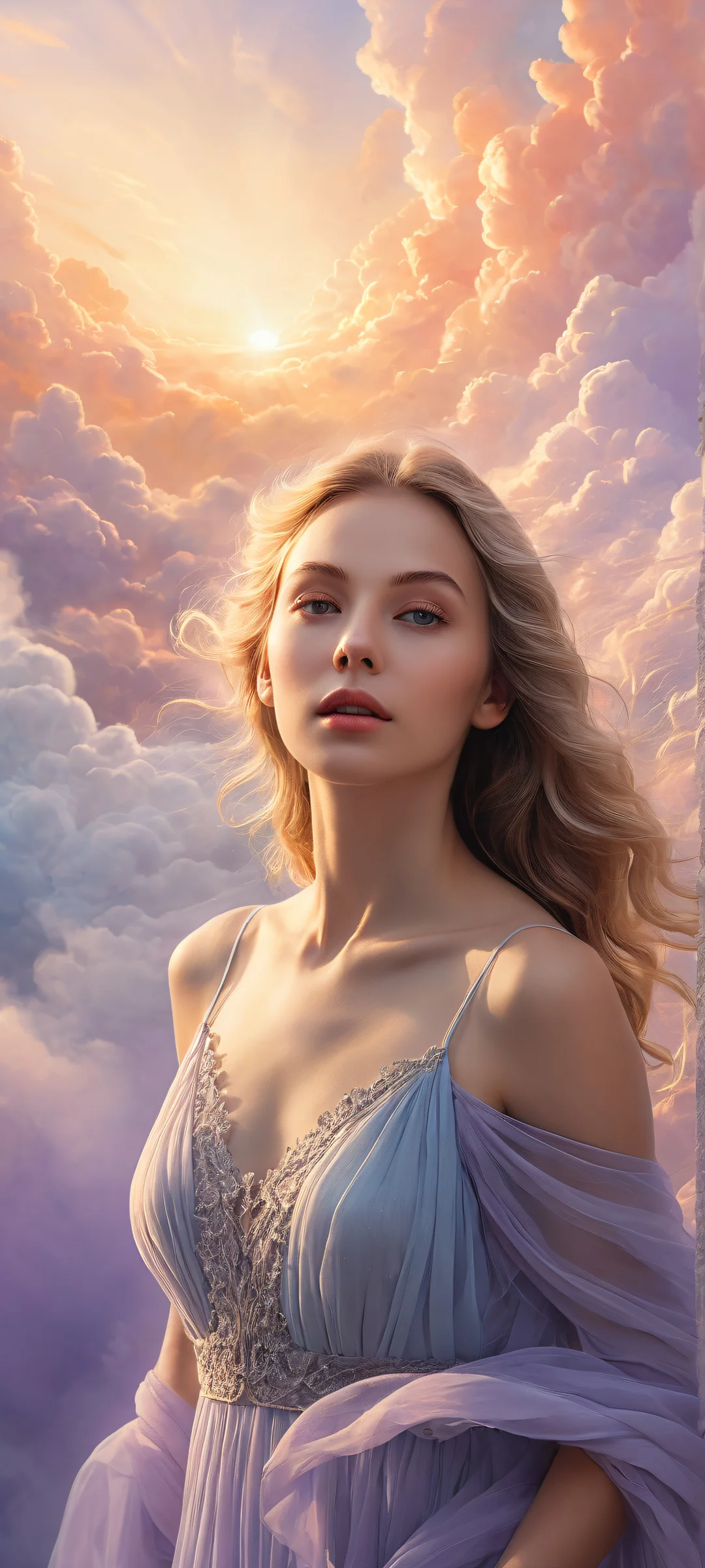 Beautiful iPhone/Android wallpaper of an otherworldly aurora, featuring intricate cloud and celestial body details, set against a peaceful pure void.