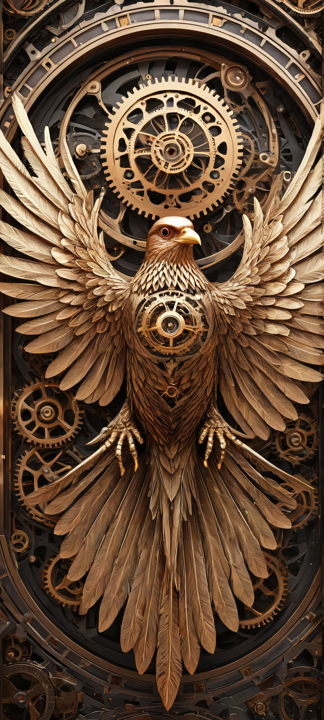 Abstract mechanical bird on a dark gradient background for iPhone and Android wallpapers. Perfekt optimiert für Startbildschirme.