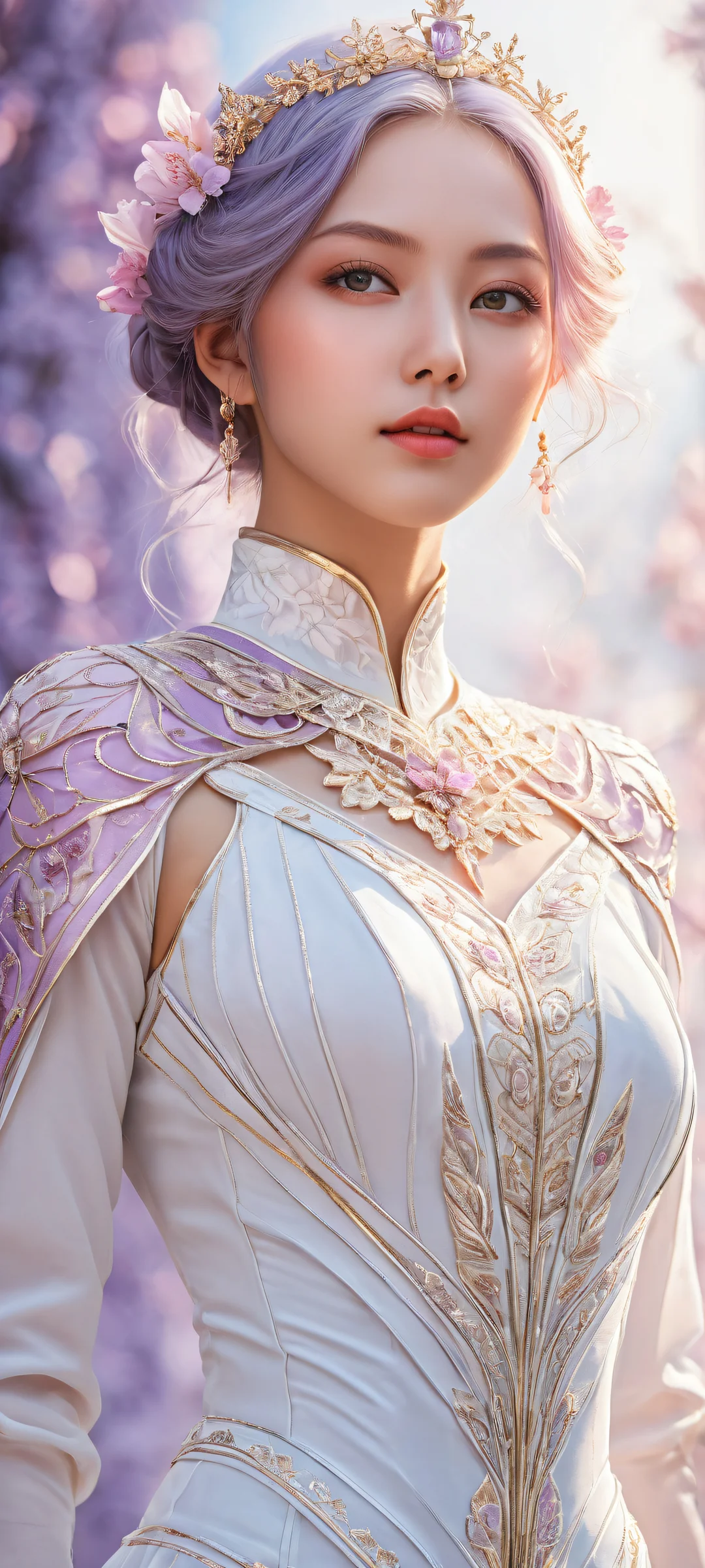 A stunning anime girl placed in the lower-middle with intricate micro-details, perfectly clean and empty top half for UI. Perfectamente optimizado para pantallas de inicio de iPhone/Android.