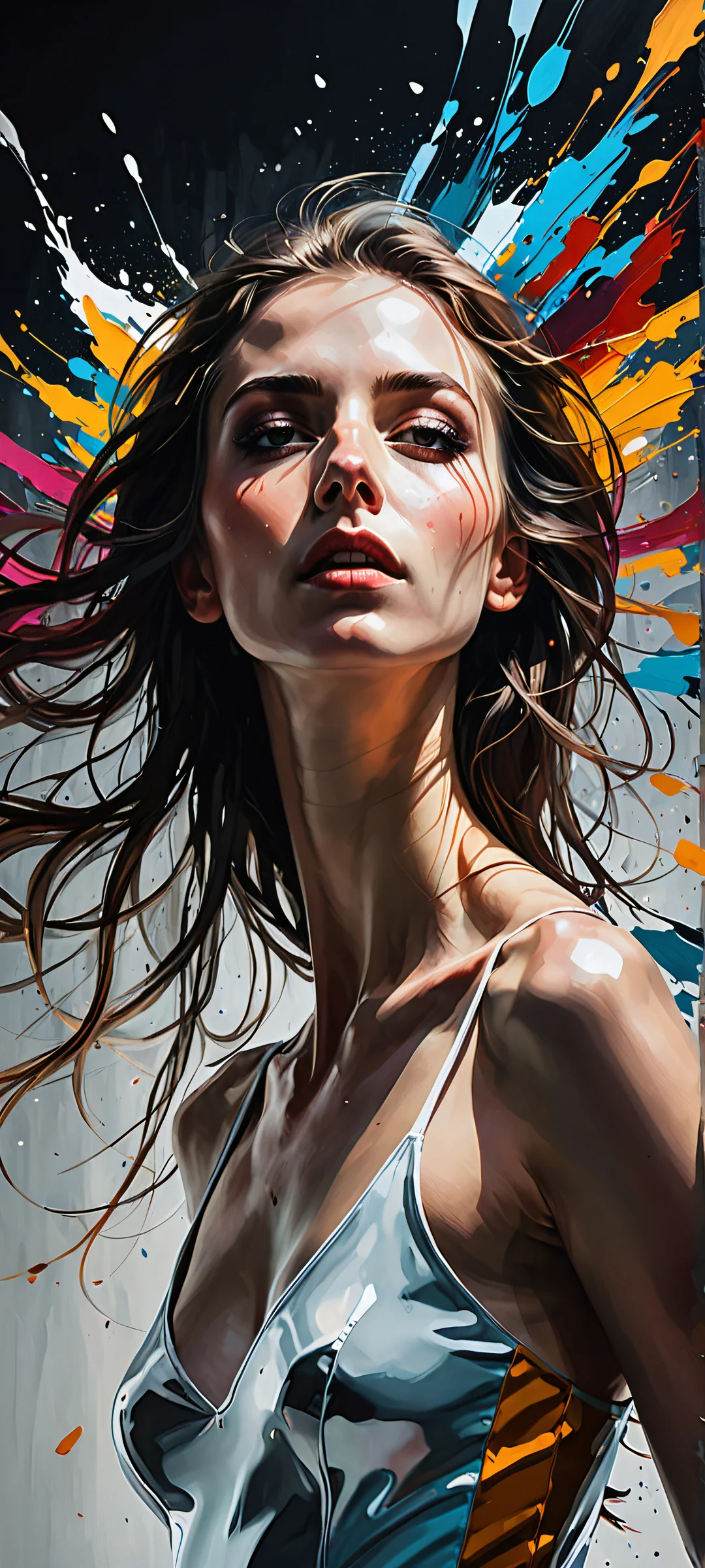 Young woman in a void background on an iPhone or Android phone