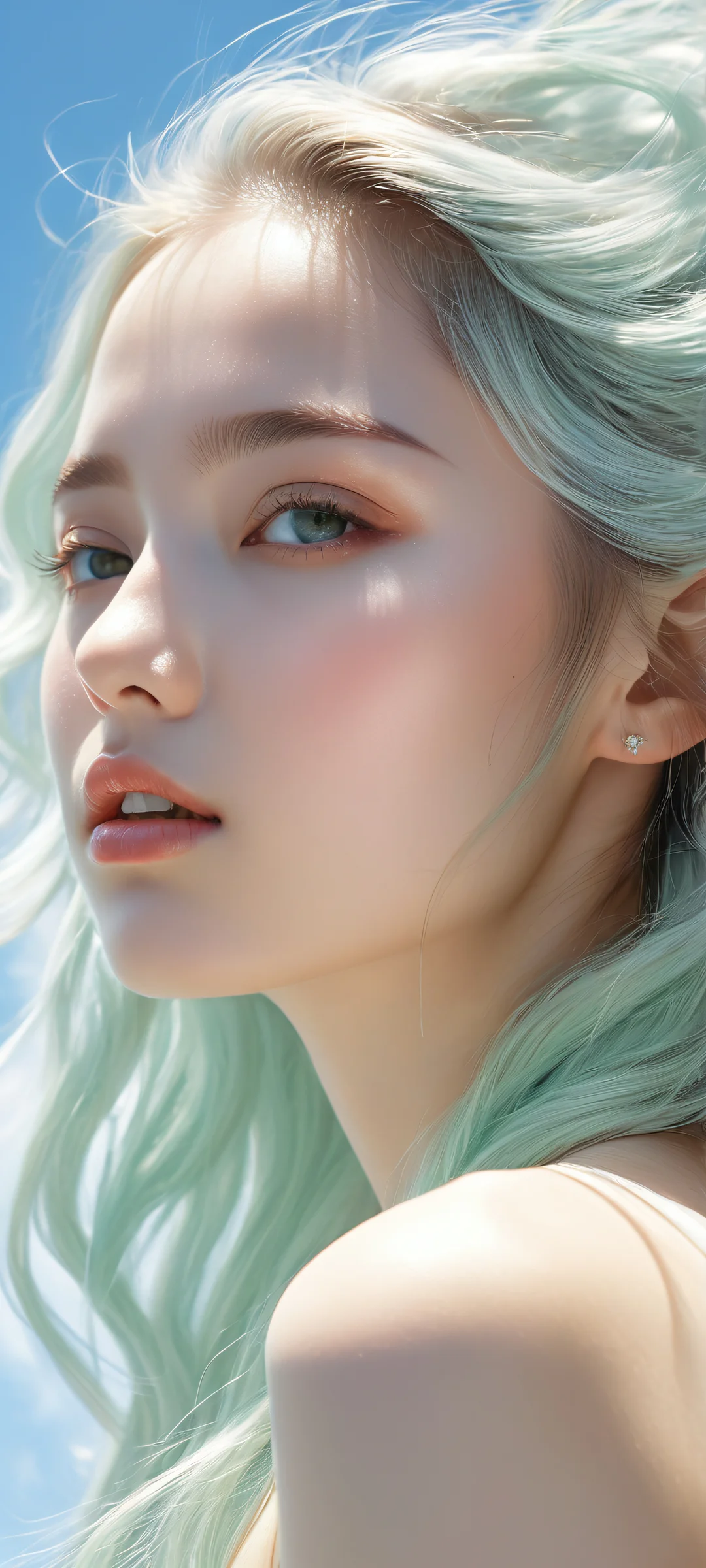 A stunning portrait of a girl with intricate hairstyle and vast space in the background, Perfectamente optimizado para pantallas de inicio de iPhone/Android..