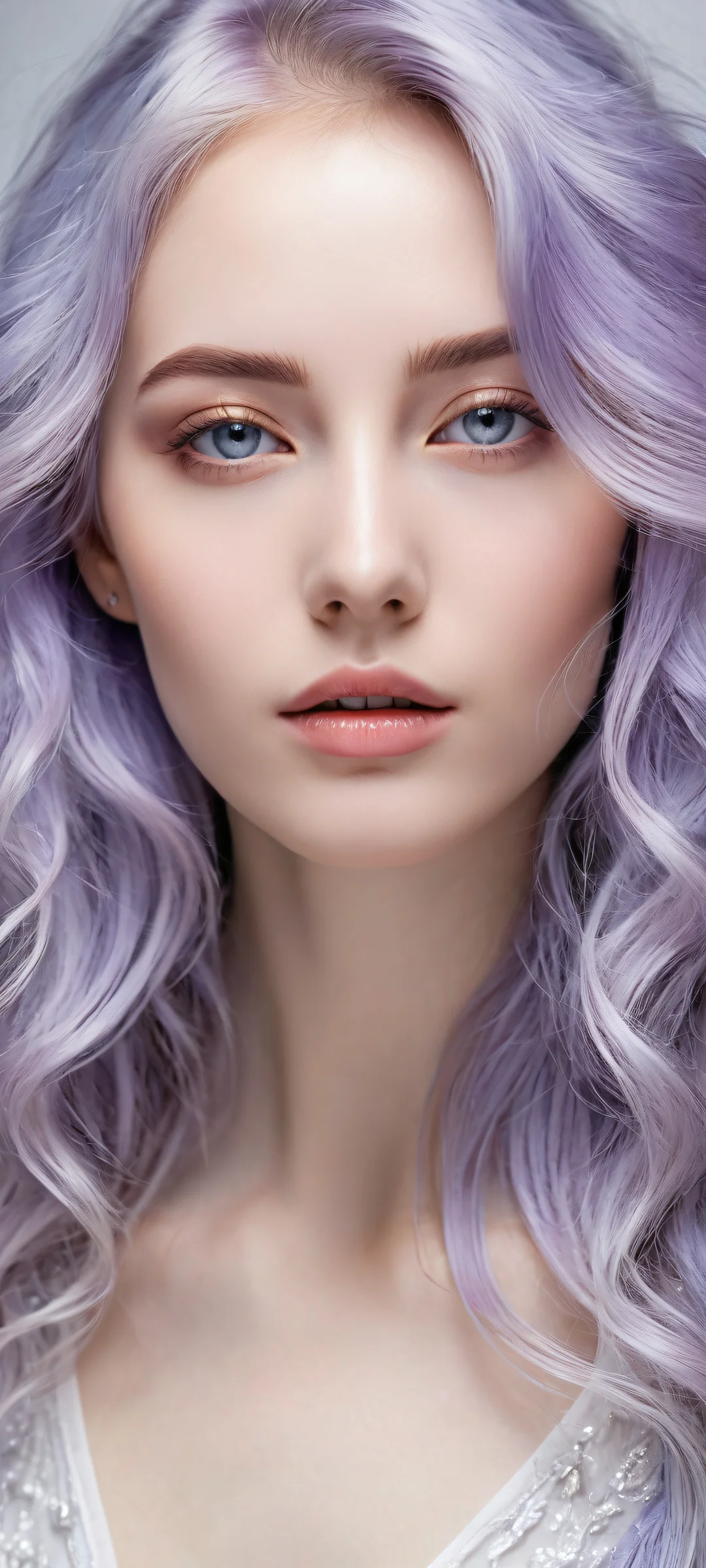 Ethereal Beauty 2K QHD Home Screen Stunning portrait of a young woman with intricate hair details on a clean and empty background, perfectly optimized for iPhone/Android home screens.