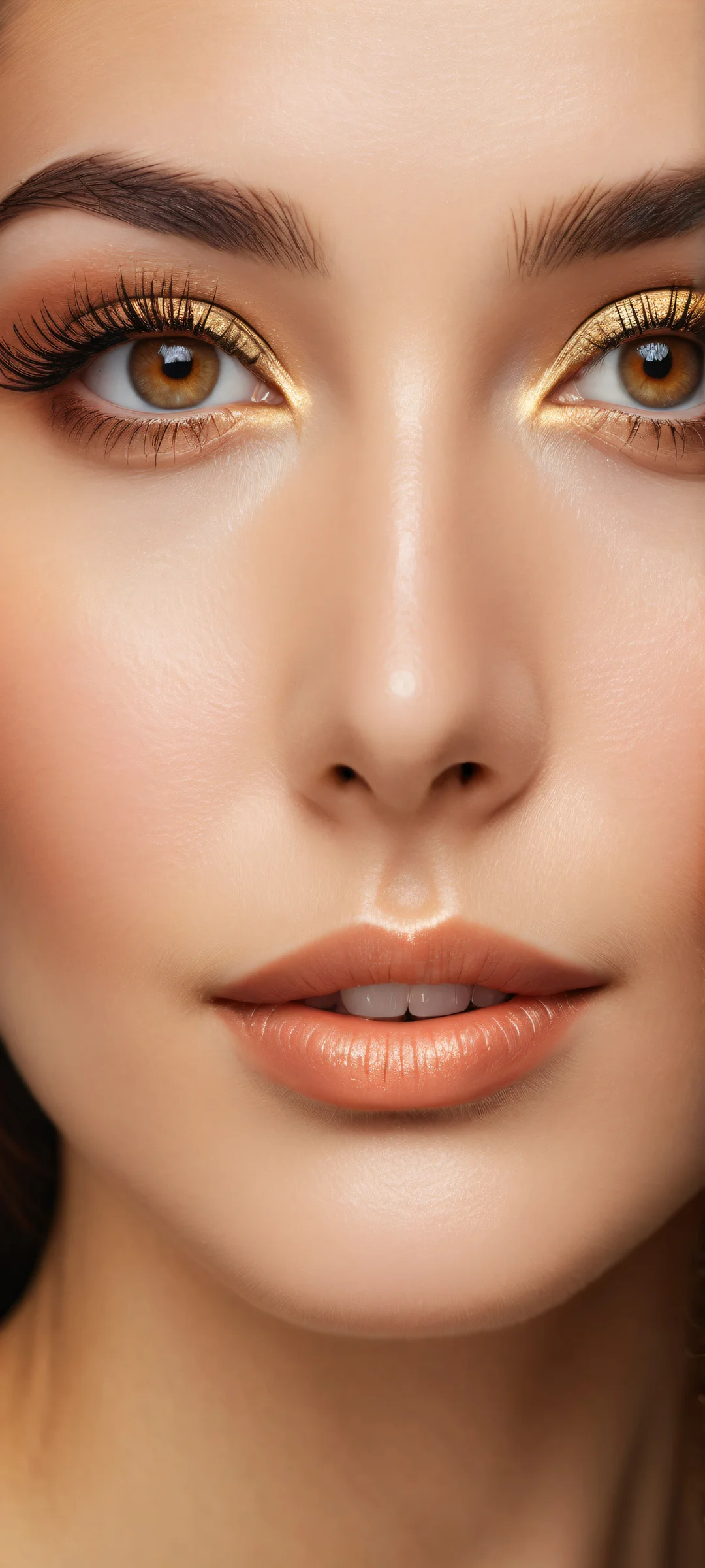 Stunning brown-eyed woman on a clean background for iPhone and Android devices.