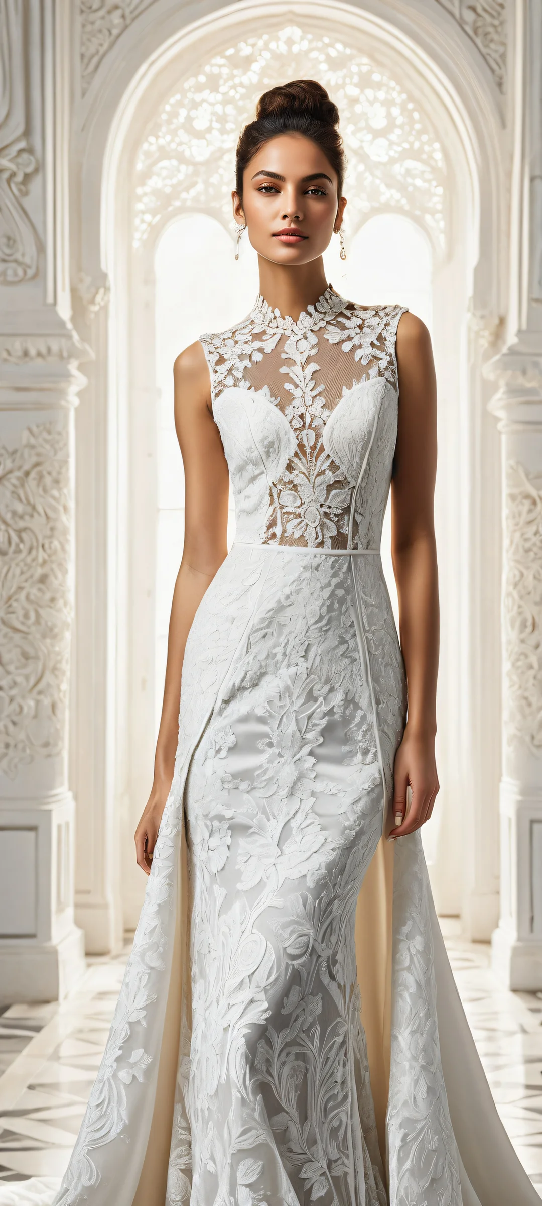 Beautiful woman in white dress on a black background, perfectly optimized for iPhone and Android home screens.