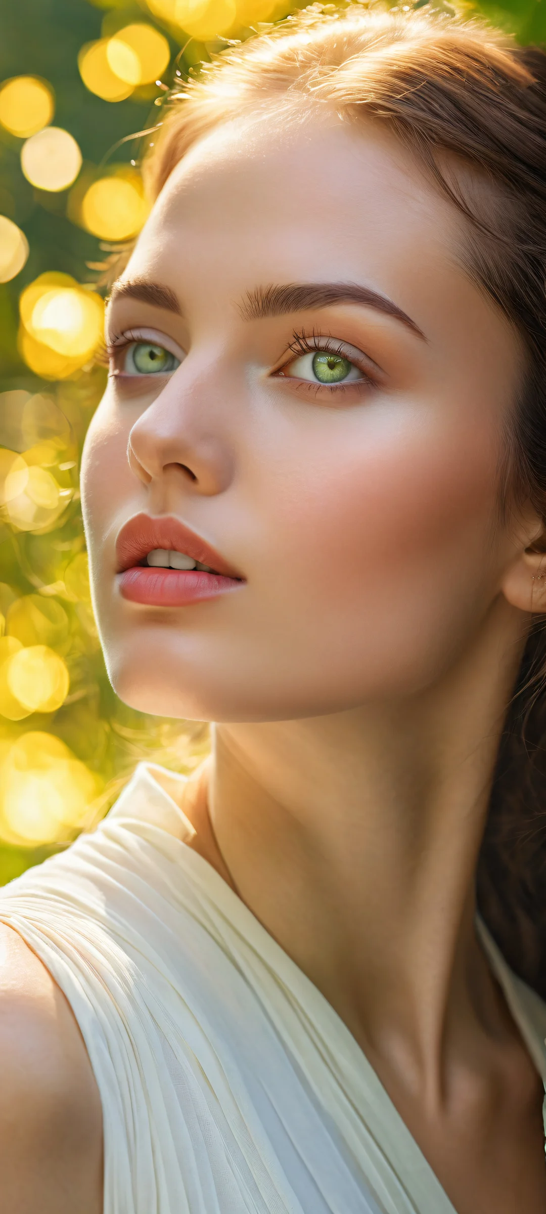 A young woman with stunning green eyes, perfectly optimized for iPhone and Android home screens.