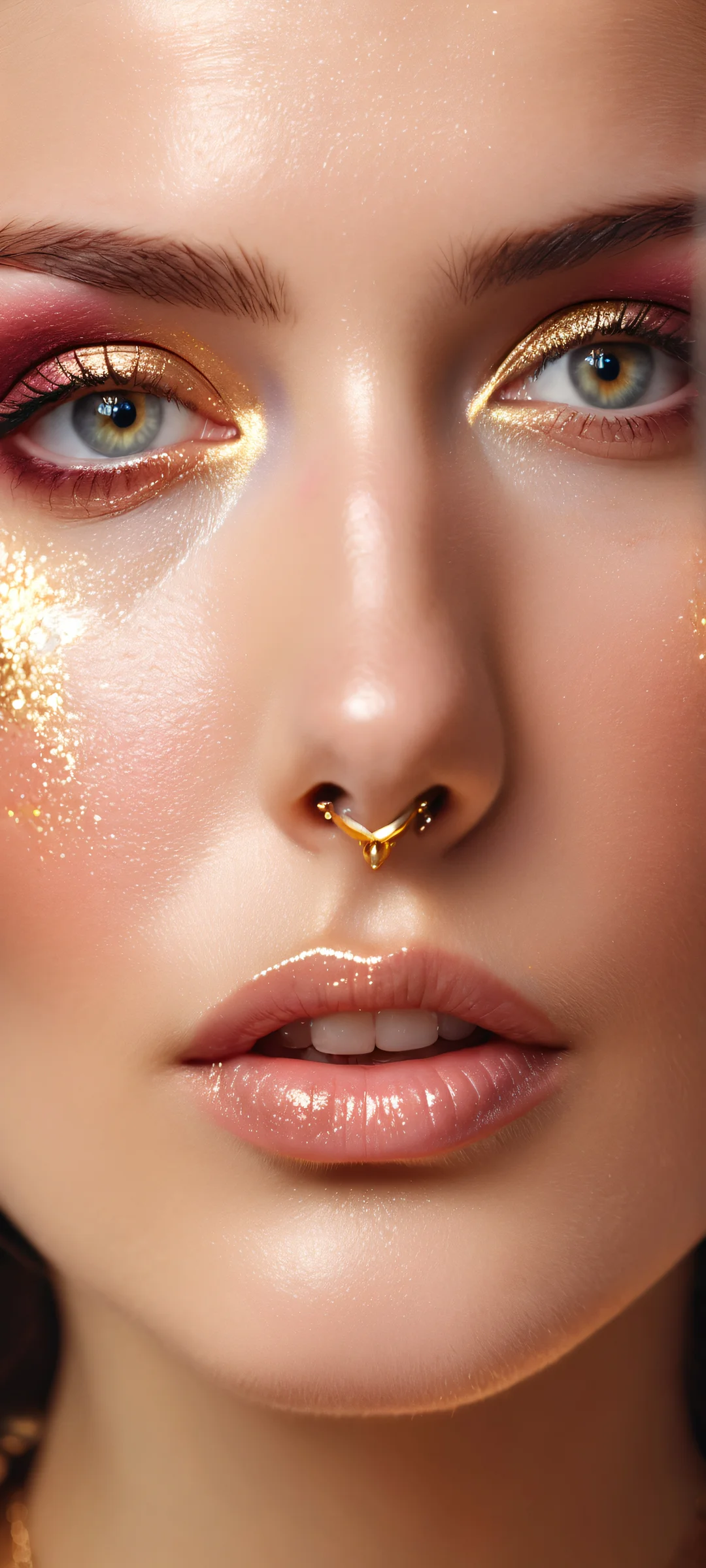 A stunning European woman with pierced nose and subtle facial expressions, iPhone/Androidのホーム画面に完全に最適化.