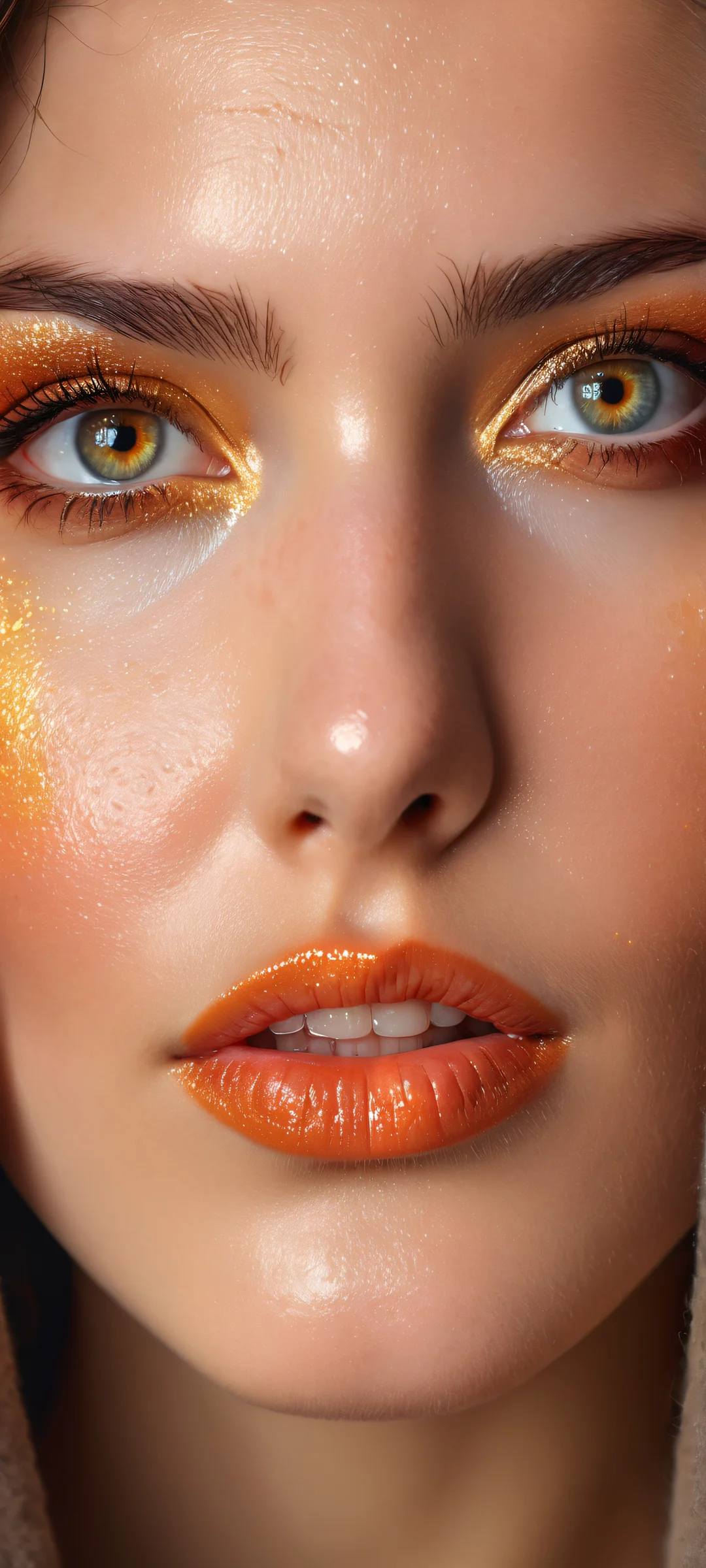 A stunning portrait of a beautiful face, perfeitamente otimizado para telas iniciais de iPhone e Android. Perfectly clean and empty top half with vast pure void, detailed background illustration.