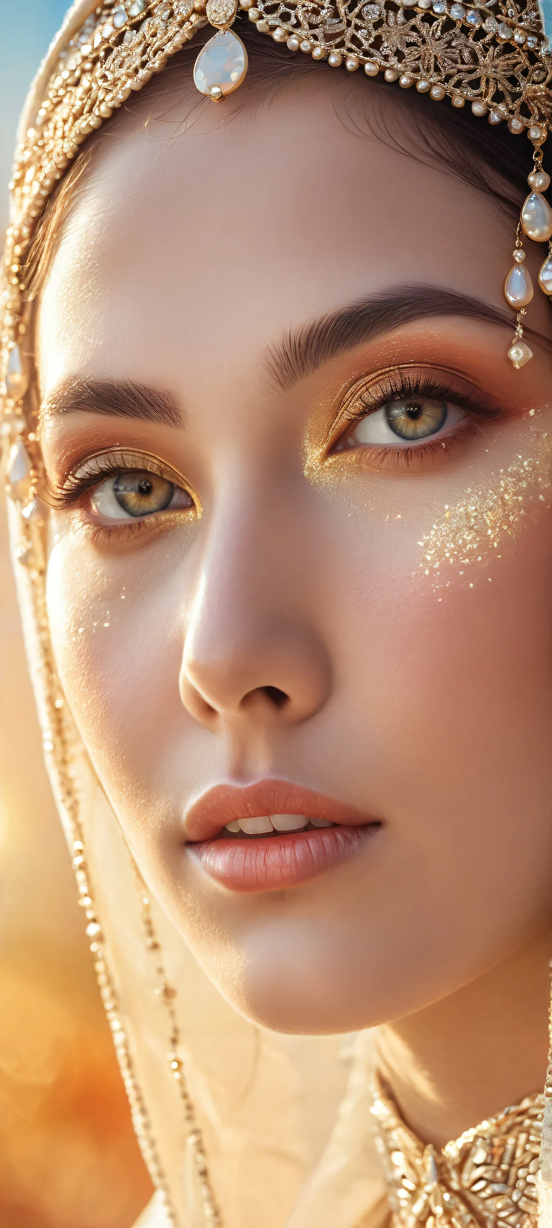 Ethereal Beauty QHD Phone BackgroundPerfekt optimiert für iPhone- und Android-Startbildschirme A beautiful portrait artwork featuring a stunning face set against a vast, pure void. Perfectly optimized for iPhone and Android home screens.