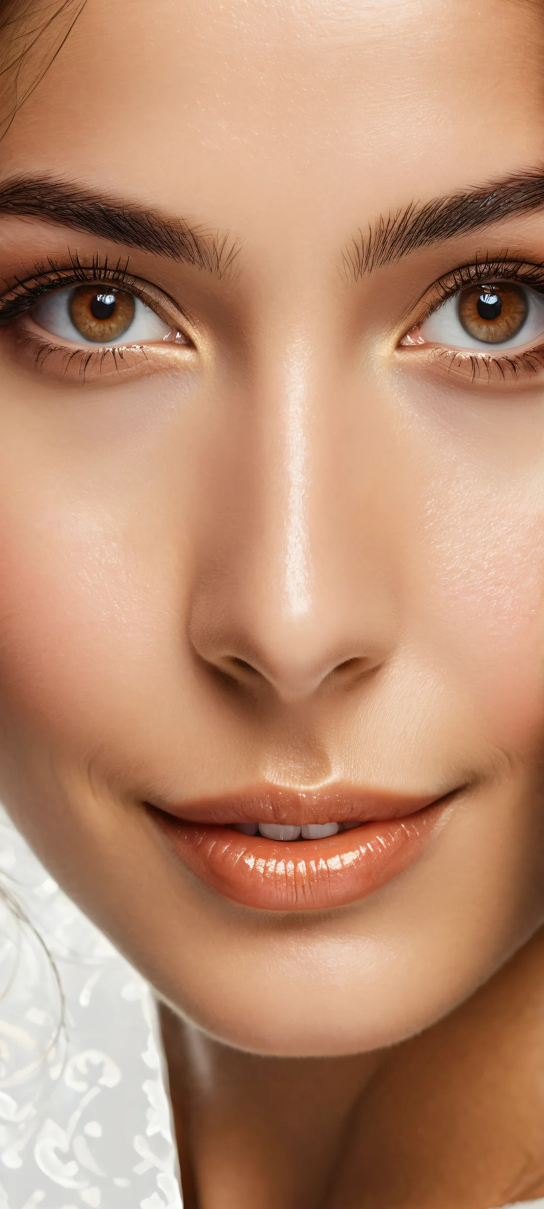 Ethereal Beauty QHD Smartphone Backgroundperfeitamente otimizado para telas iniciais de iPhone e Android A serene beauty with striking brown eyes, perfectly optimized for iPhone and Android home screens.