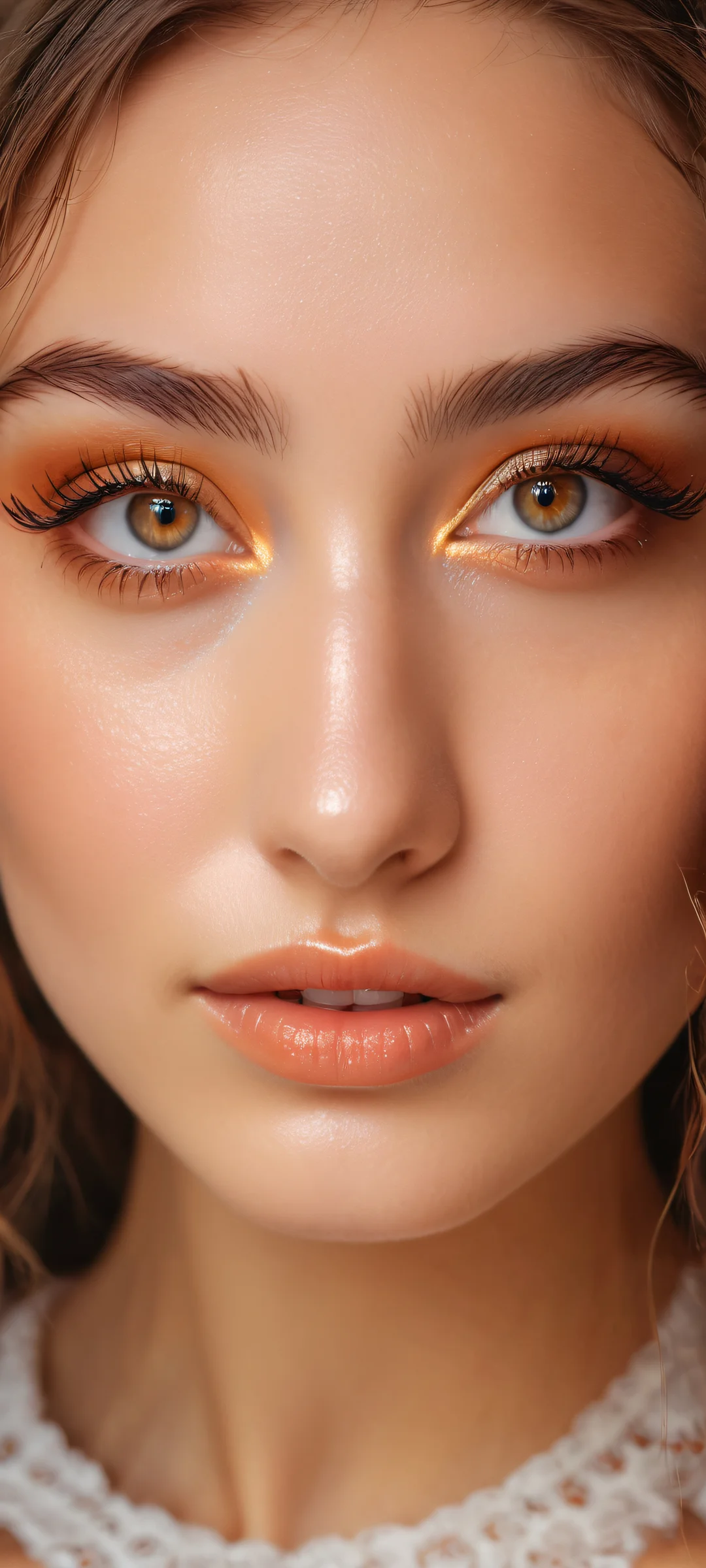 A breathtaking portrait of a girl with stunning brown eyes and warm smile, perfekt optimiert für iPhone/Android-Startbildschirme.