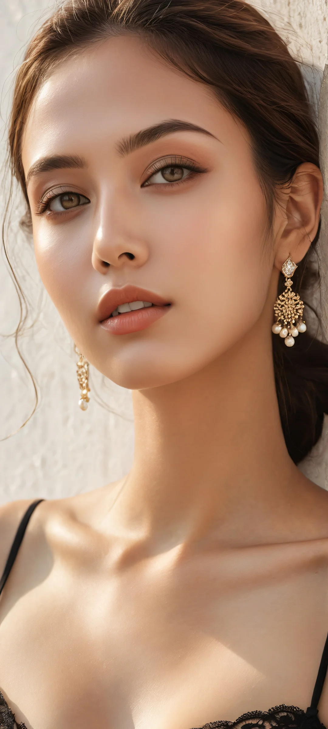 幻想的な美しさ 2K モバイル背景 A stunning portrait of a young woman on an iPhone/Android device, featuring intricate details and serene surroundings.