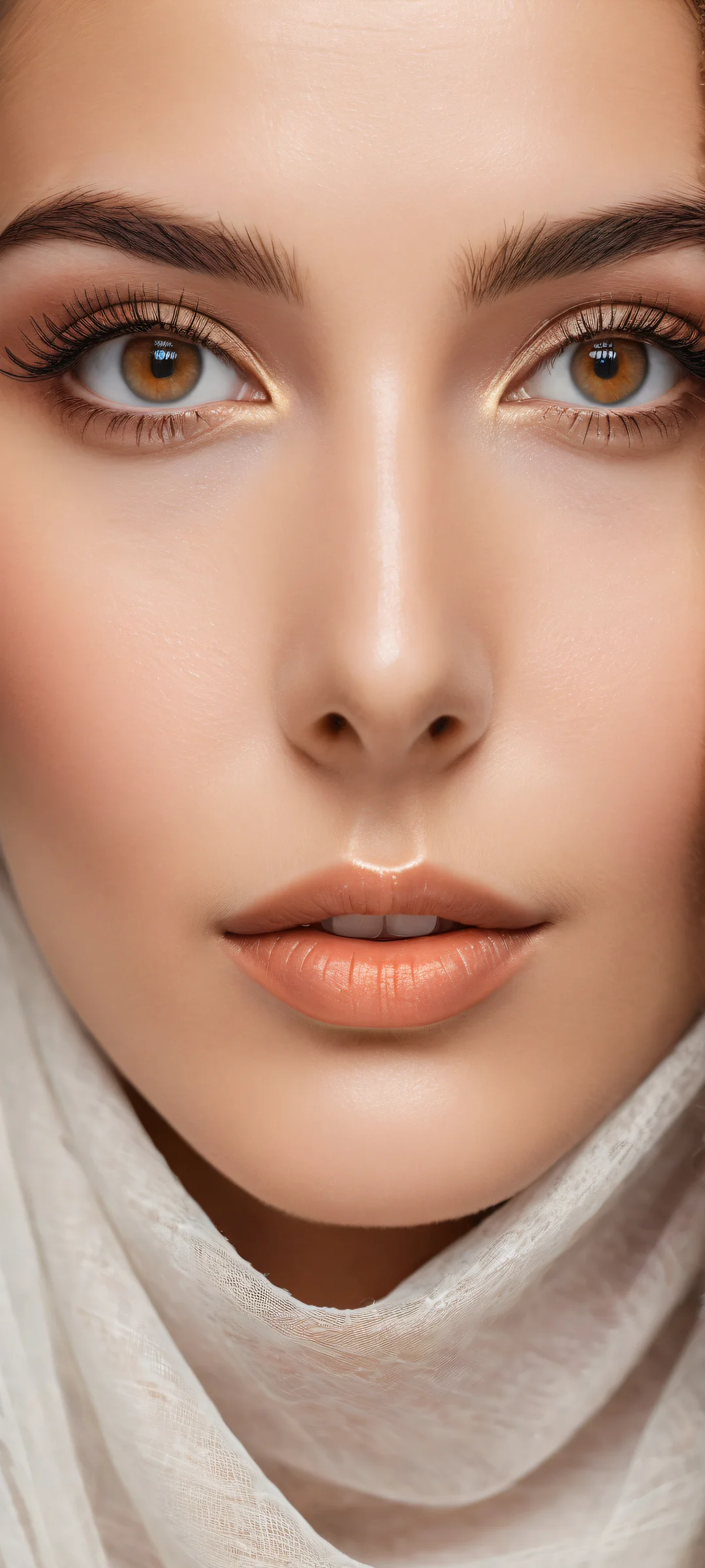 A breathtaking portrait of a woman with striking brown eyes and intricate eyelashes on iPhone/Android devices.
