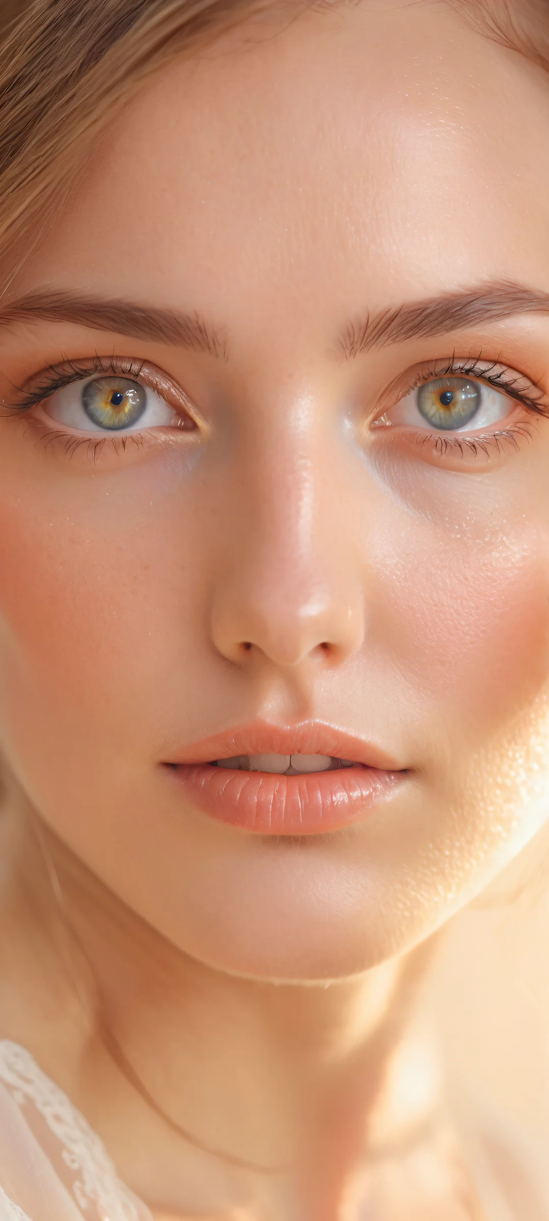 A stunning woman with beautiful eyes placed in the lower-middle, surrounded by intricate micro-details and soft pastel hues. iPhone/Androidのホーム画面に最適.