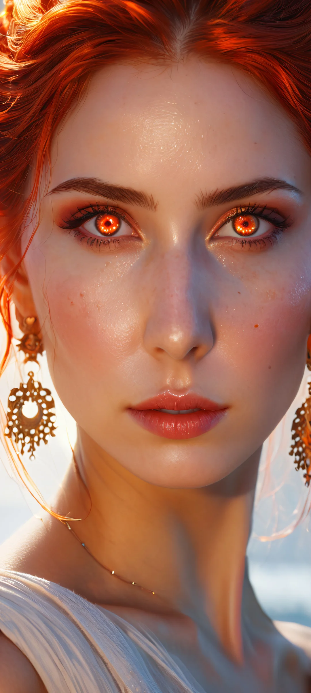 A fiery-haired heroine against a starry night sky, iPhone/Android compatible, perfect for your mobile home screen.