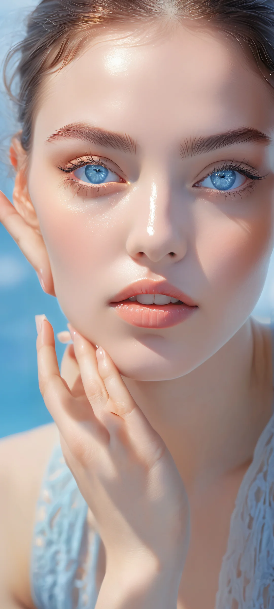 A relaxed young girl on a serene and calm background, parfaitement optimisé pour les écrans d'accueil iPhone/Android.