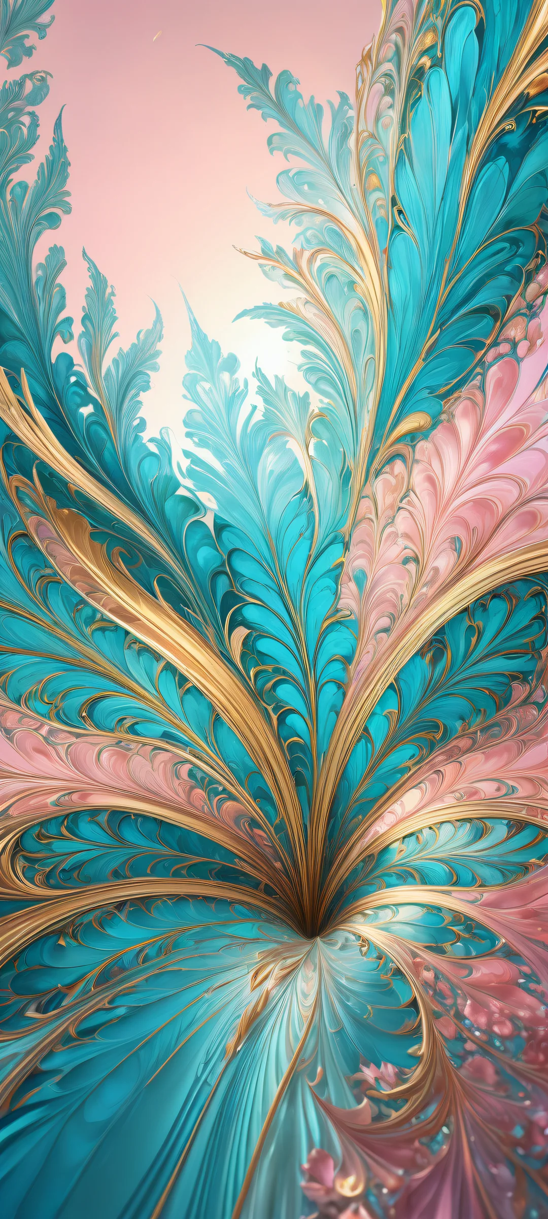 Ethereal Bliss QHD Smartphone Background A stunning iPhone/Android wallpaper featuring a mesmerizing fractal pattern with radiant colors and intricate micro-details, perfectly optimized for your home screen.