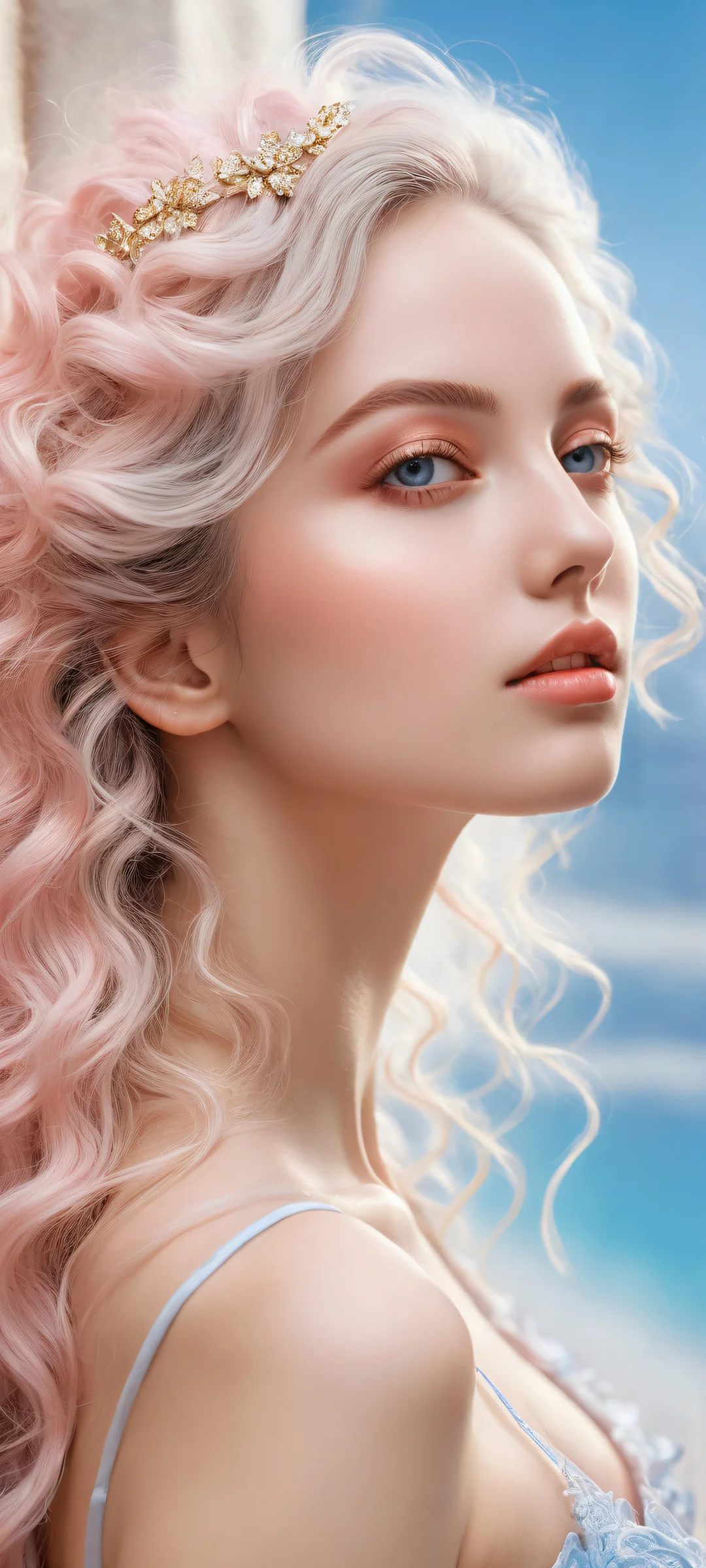 Beautiful girl with long hair on a pure white background for iPhone/Android