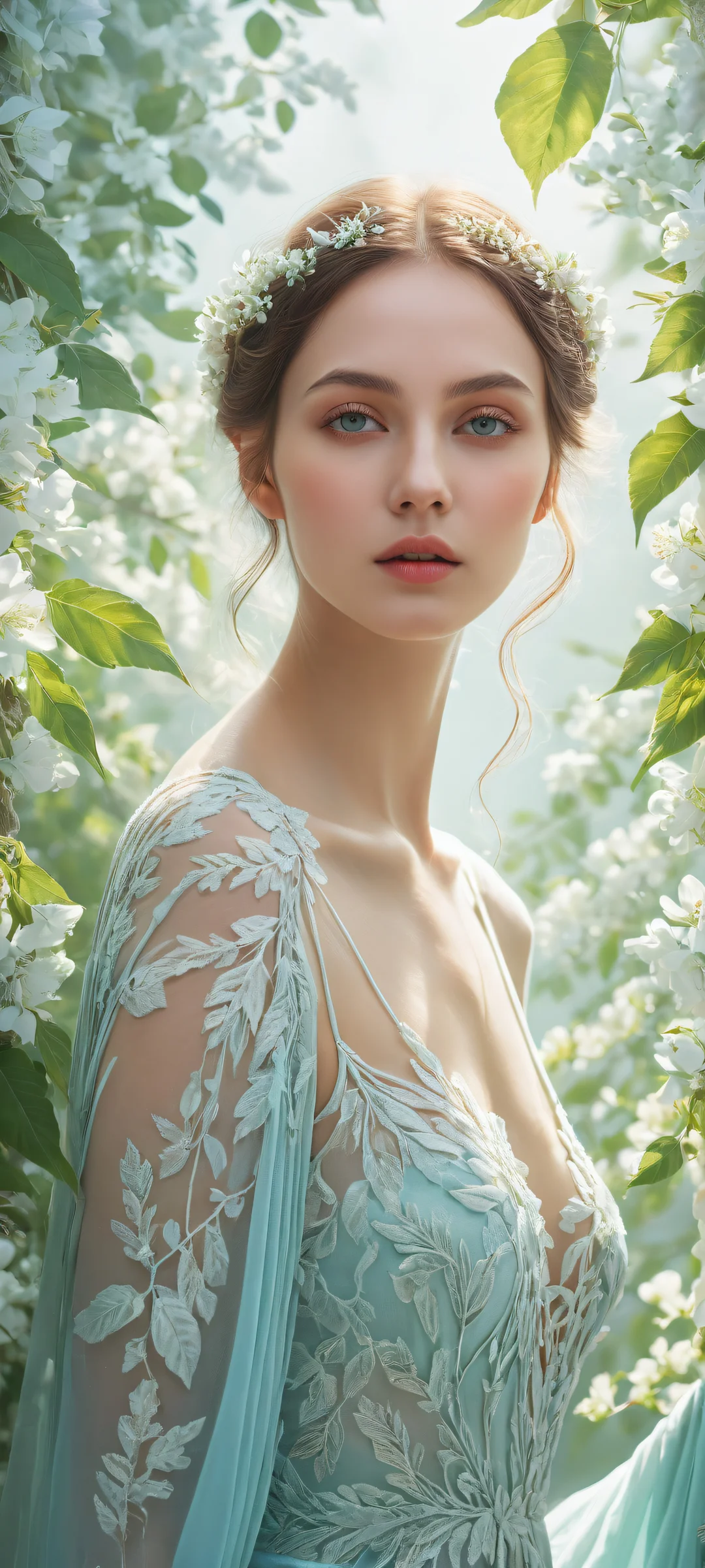 Delicate leaves and flowers on a pure void background, Perfectamente optimizado para pantallas de inicio de iPhone/Android..