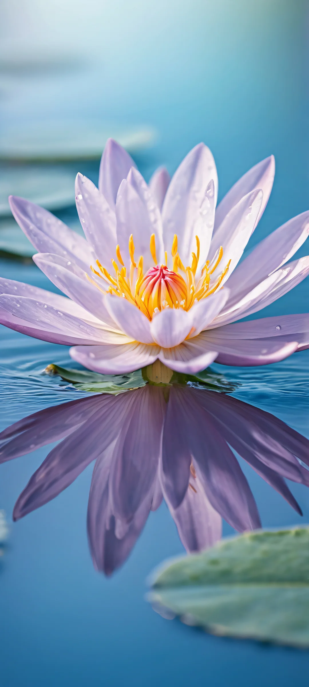 A delicate flower on a serene aquatic landscape for iPhone/Android wallpapers, featuring intricate details and soft pastel hues.