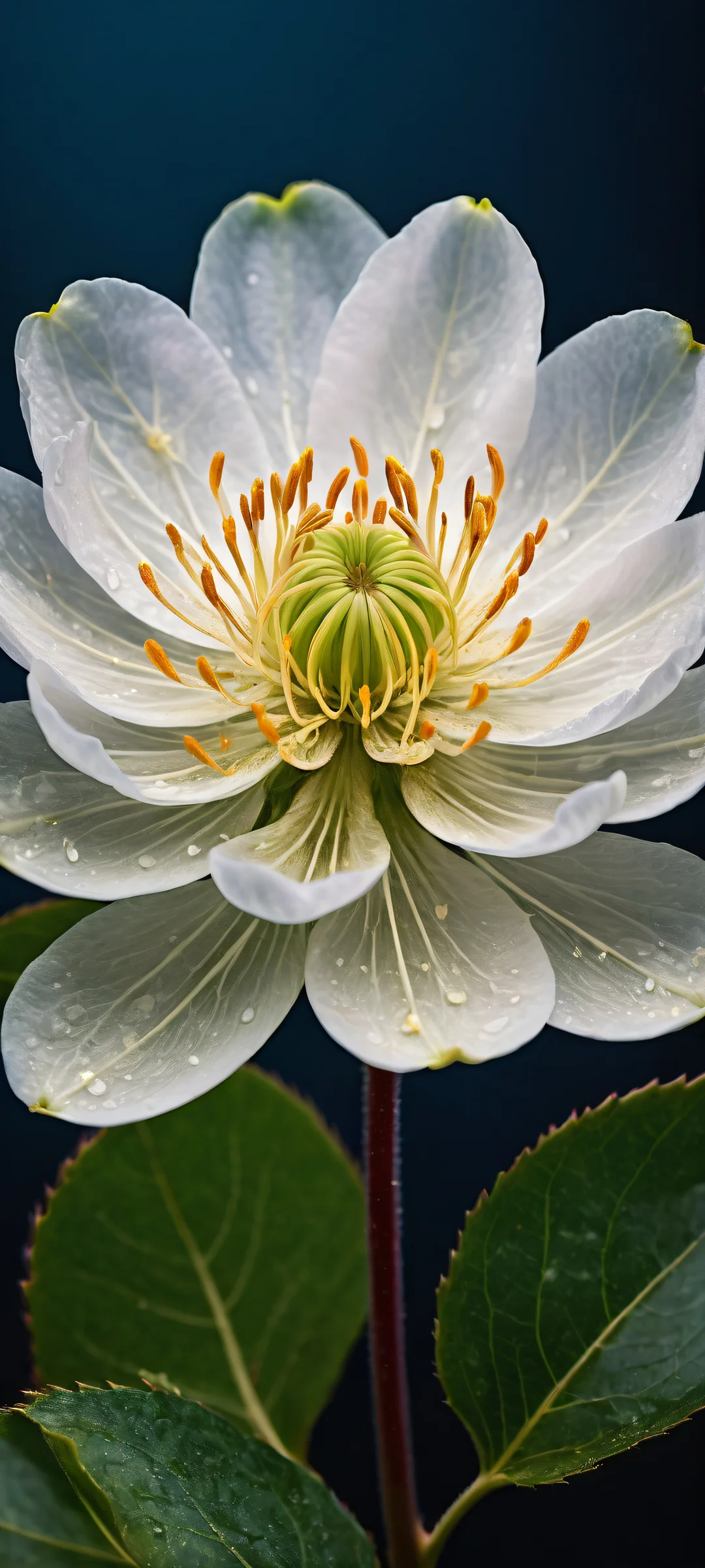 A stunning vertical portrait artwork featuring the Ethereal Bloom, perfekt optimiert für iPhone- und Android-Startbildschirme, with intricate petals and delicate stamens.