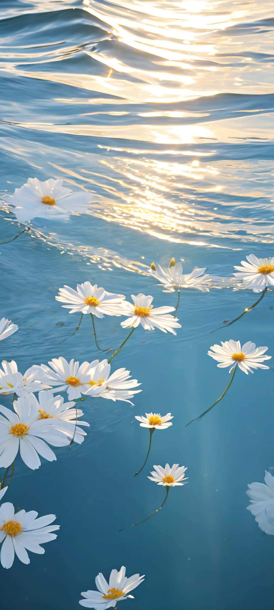 Delicate flowers and serene ocean scene on iPhone/Android wallpaper. ホーム画面に完全に最適化.