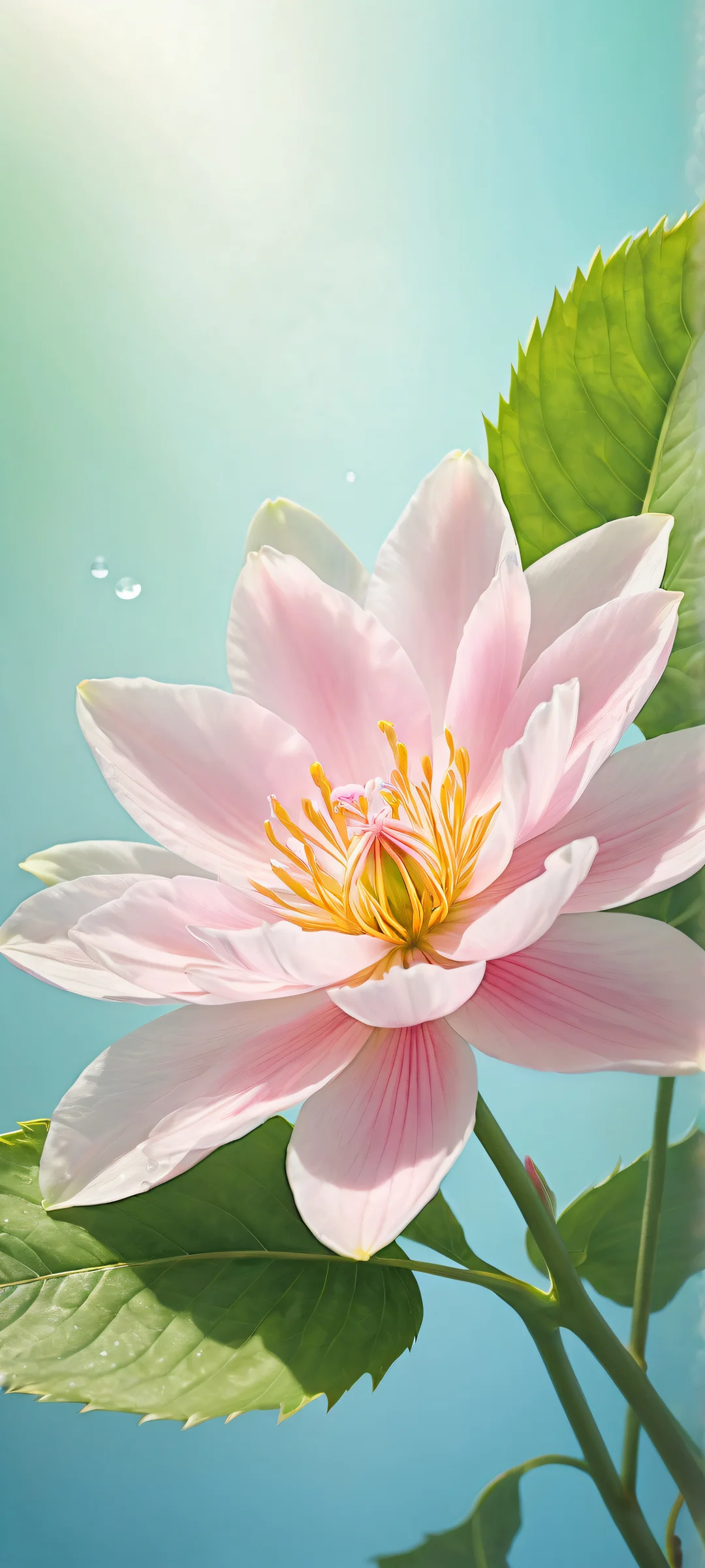 Delicate flower portrait for iPhone and Android home screens, with a serene wavy water surface and soft ethereal lighting.