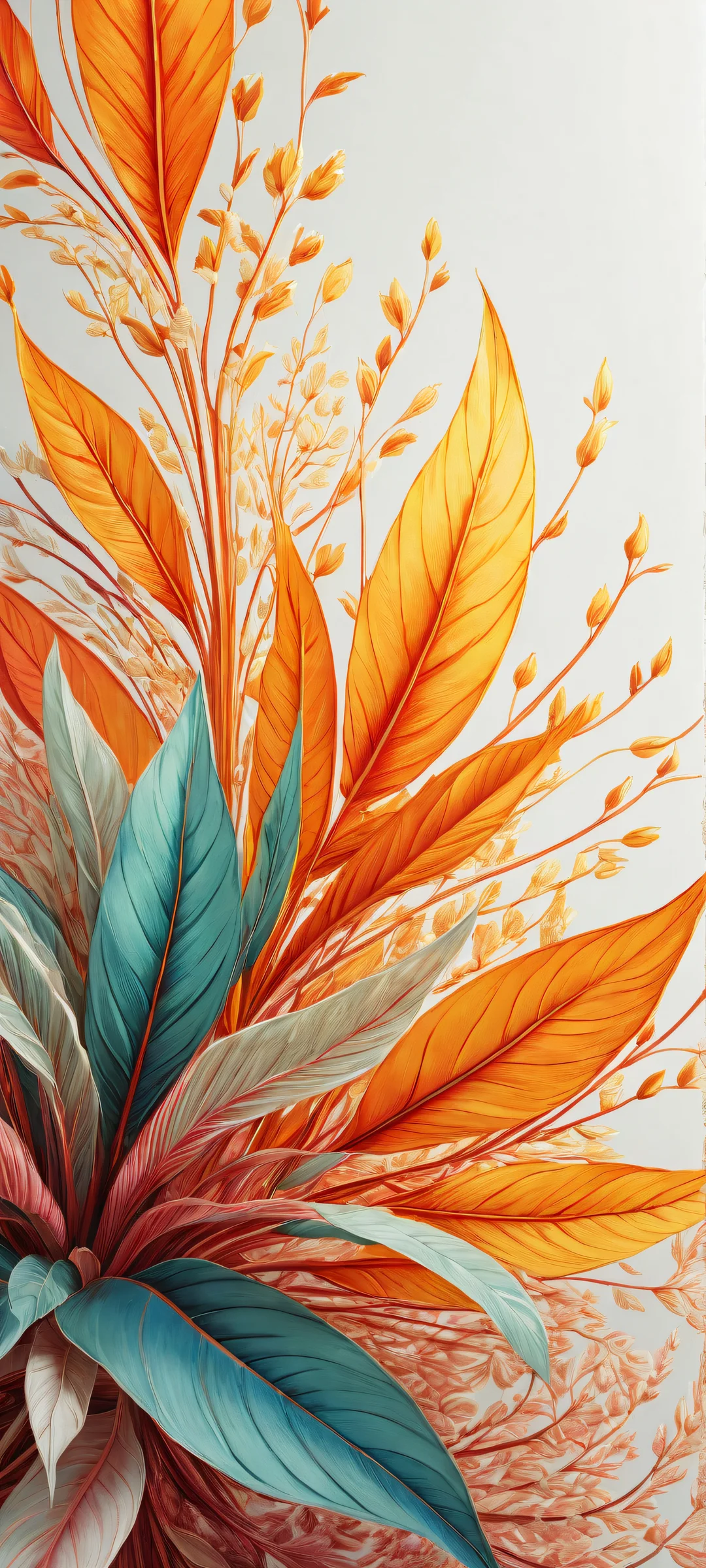 Stylized botanicals on a pristine background with intricate details, perfectly optimized for iPhone and Android home screens.