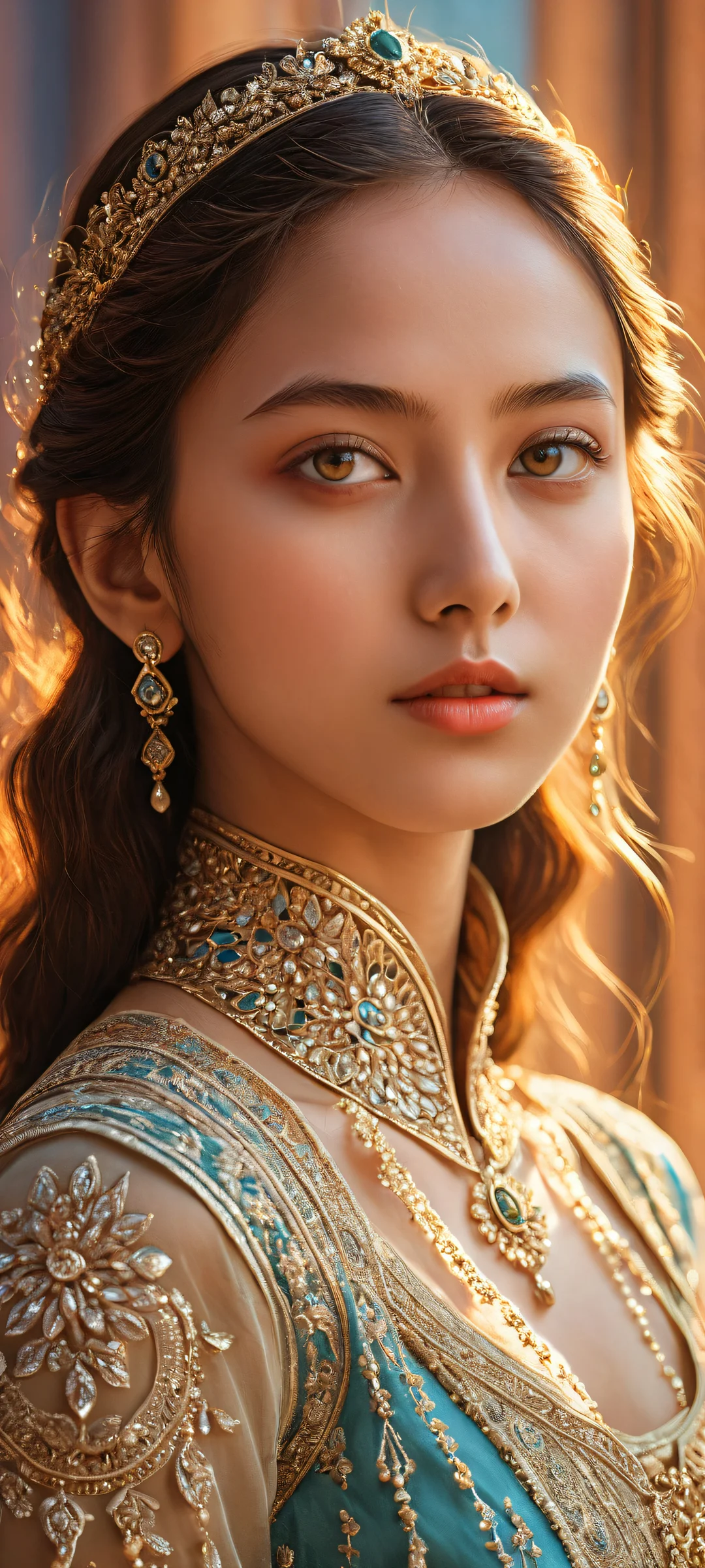 Ethereal Bloom 2K Phone Wallpaper A young girl with intricate details on her fingers and eyes, placed in the lower-middle of a vast pure void, perfectly clean and smooth top half for seamless UI integration. Suitable for iPhone/Android home screens.