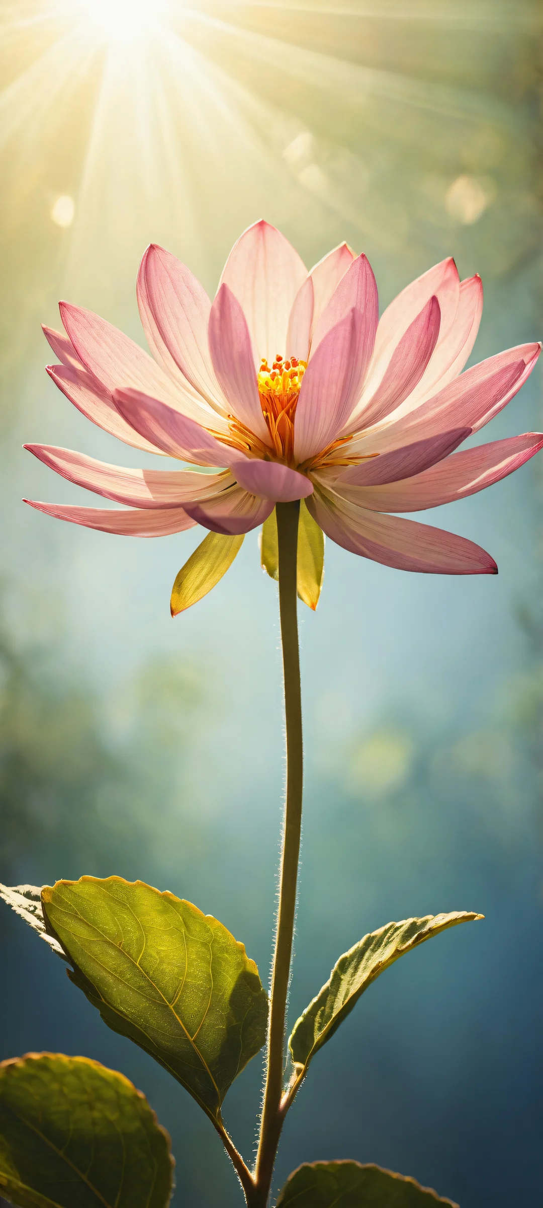 A delicate flower with intricate details and a serene landscape on a perfectly clean background, ideal for iPhone or Android home screens.