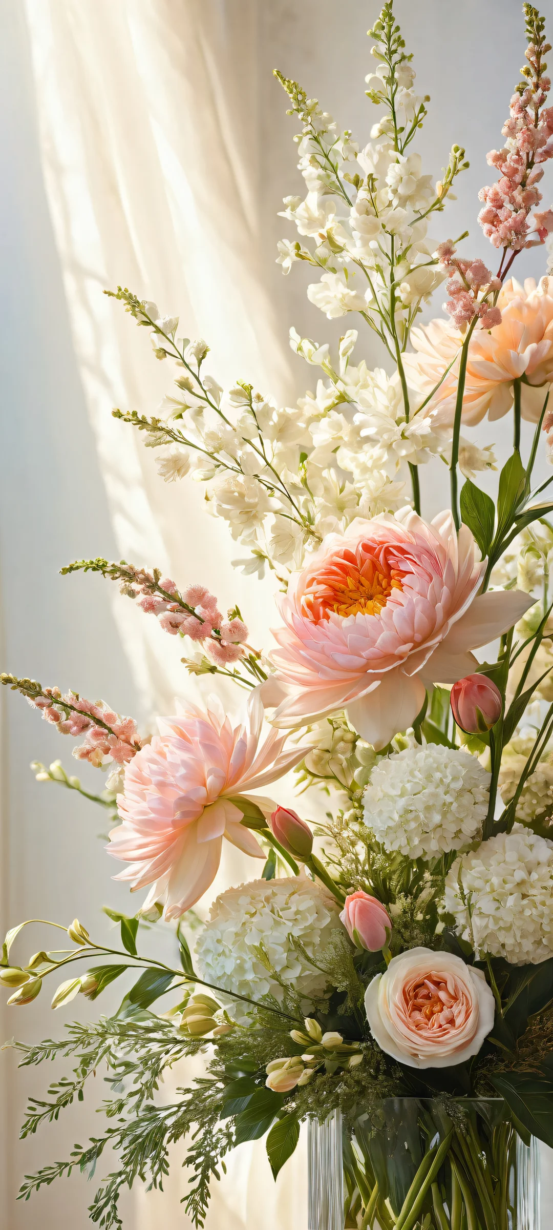Delicate floral arrangement on iPhone/Android, featuring ethereal lighting and micro-details.