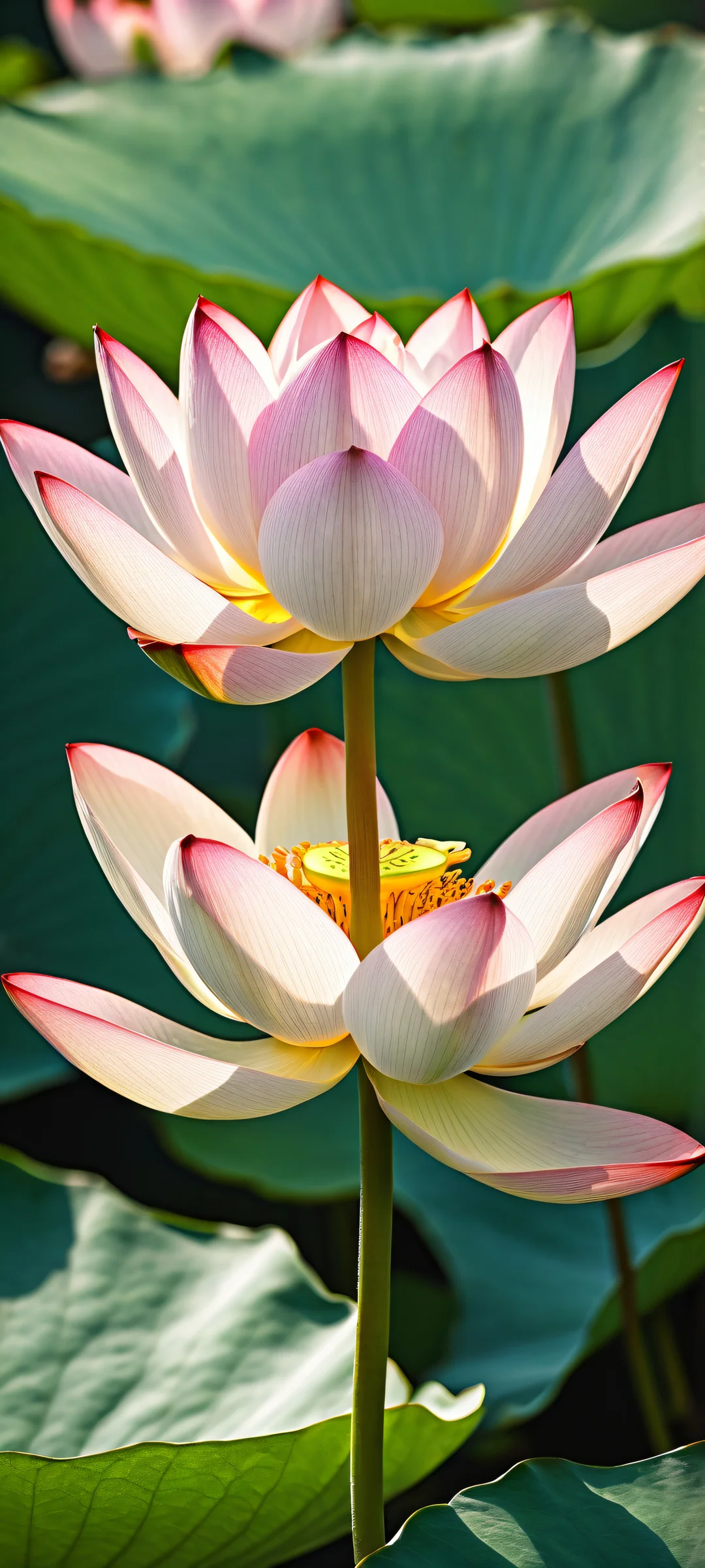 Delicate lotus blooms on a clean and empty background, perfectly optimized for iPhone/Android home screens.