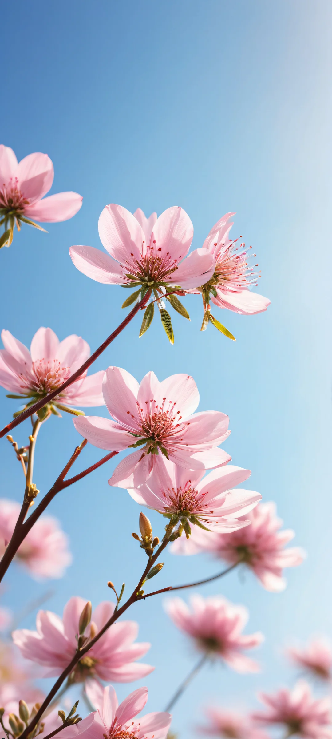 Pink petaled flowers on a serene background featuring iPhone/Android compatibility