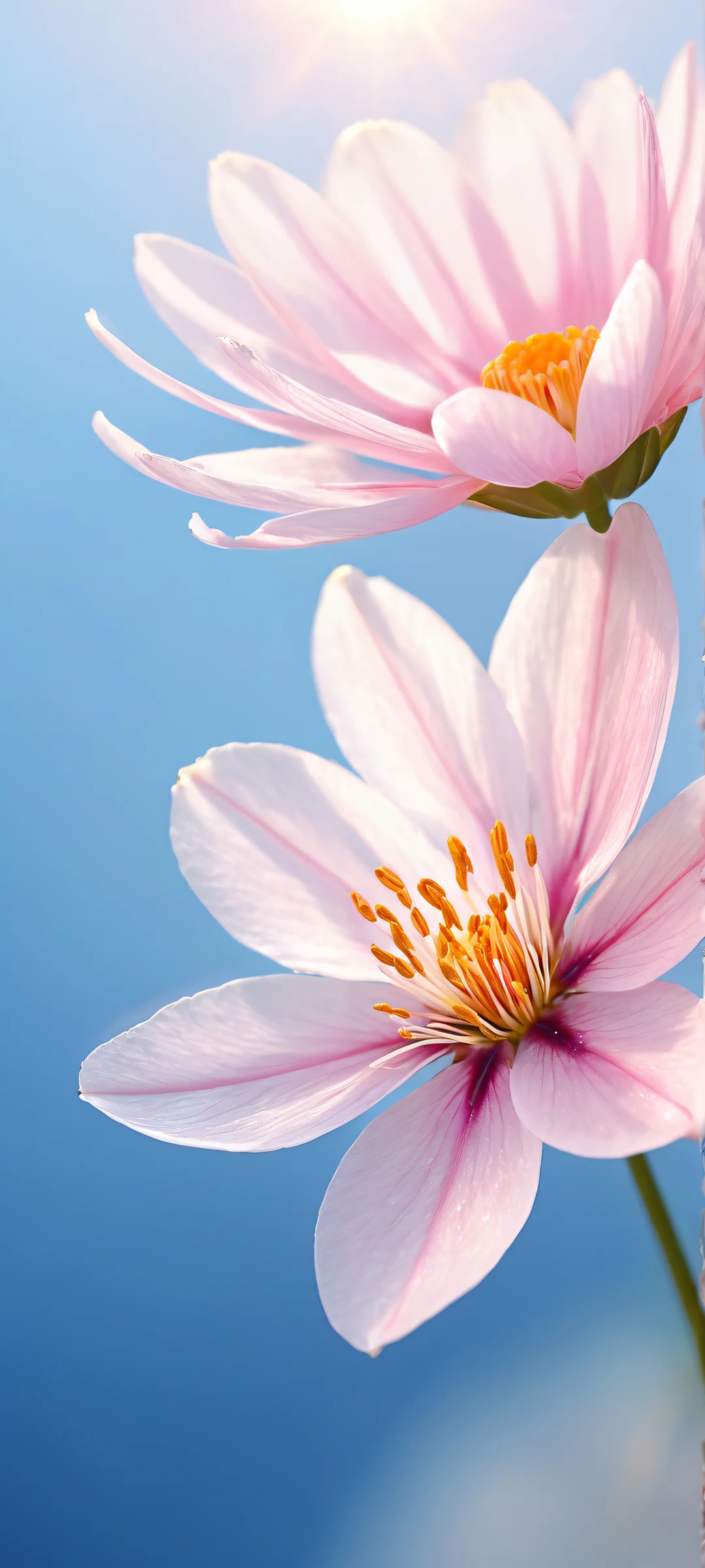 A delicate flower placed in the lower-middle of a serene aquatic scene with gentle ripples and soft lapping of water against the shore, perfect for iPhone and Android home screens.