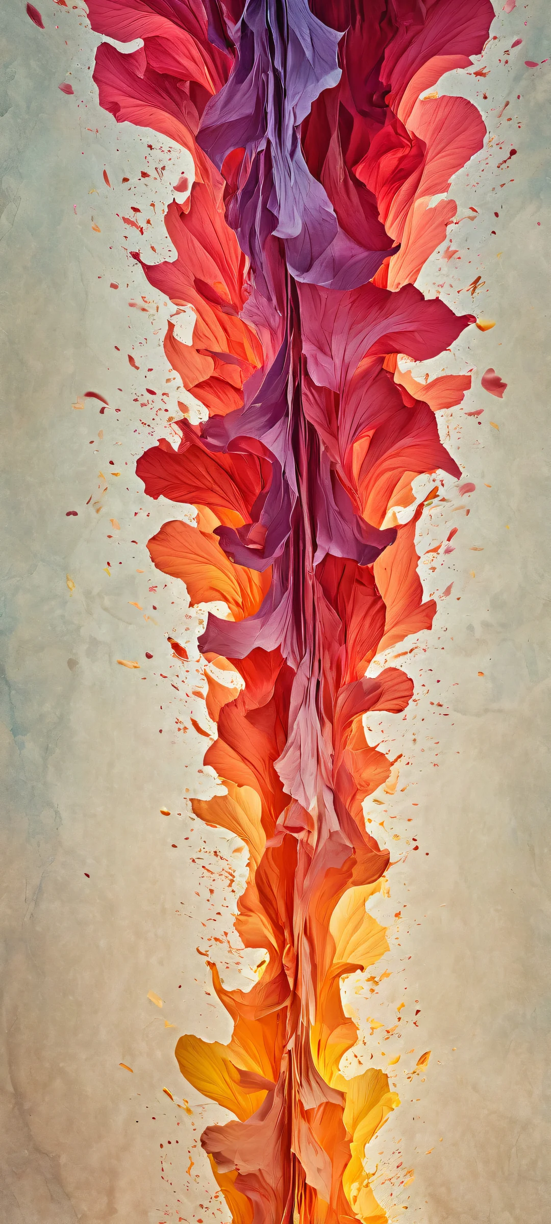 A stunning iPhone and Android wallpaper featuring a breathtaking vertical paper texture with soft edges, color bleeding, and ray-traced reflections. Perfect for home screens.