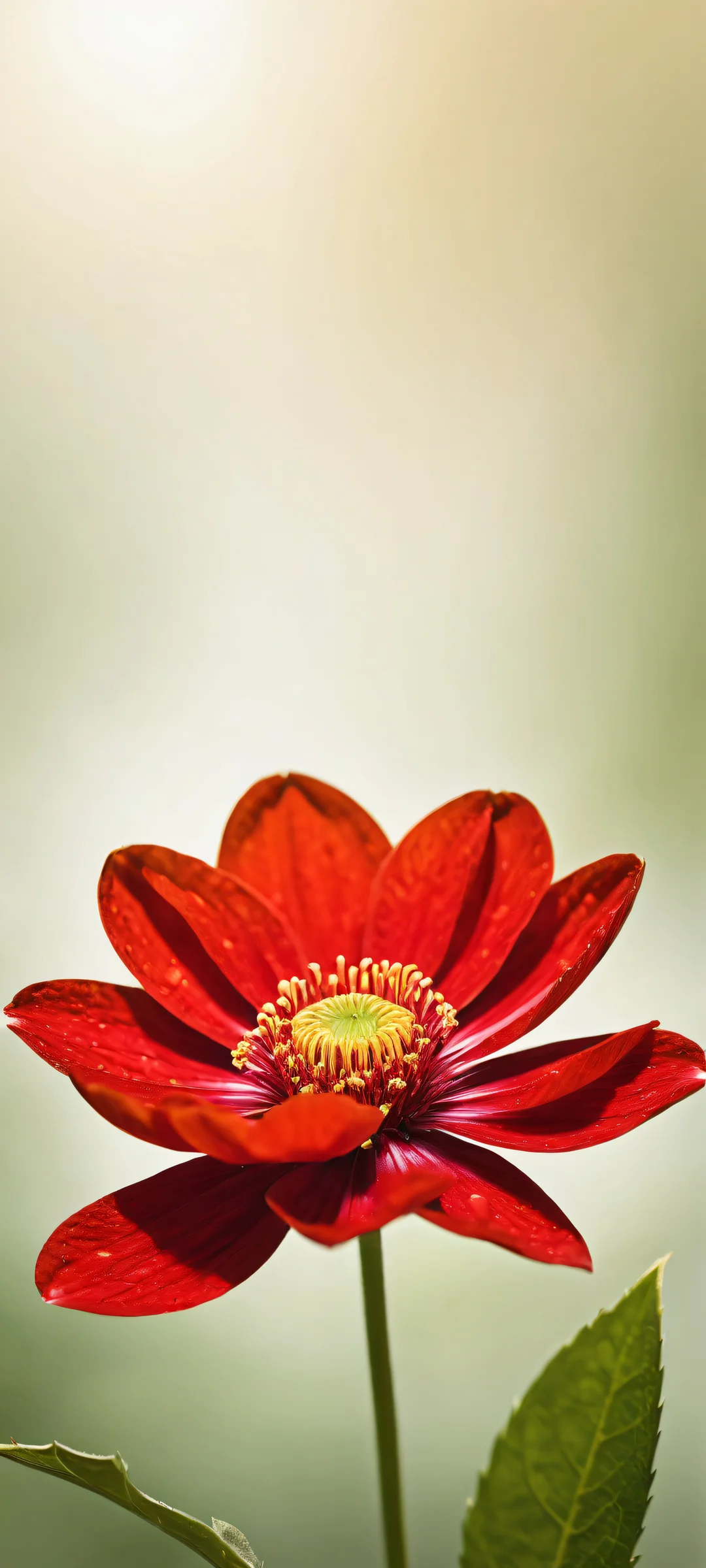 Delicate red flower placed in the lower-middle against a pure void background, perfect for iPhone and Android home screens.