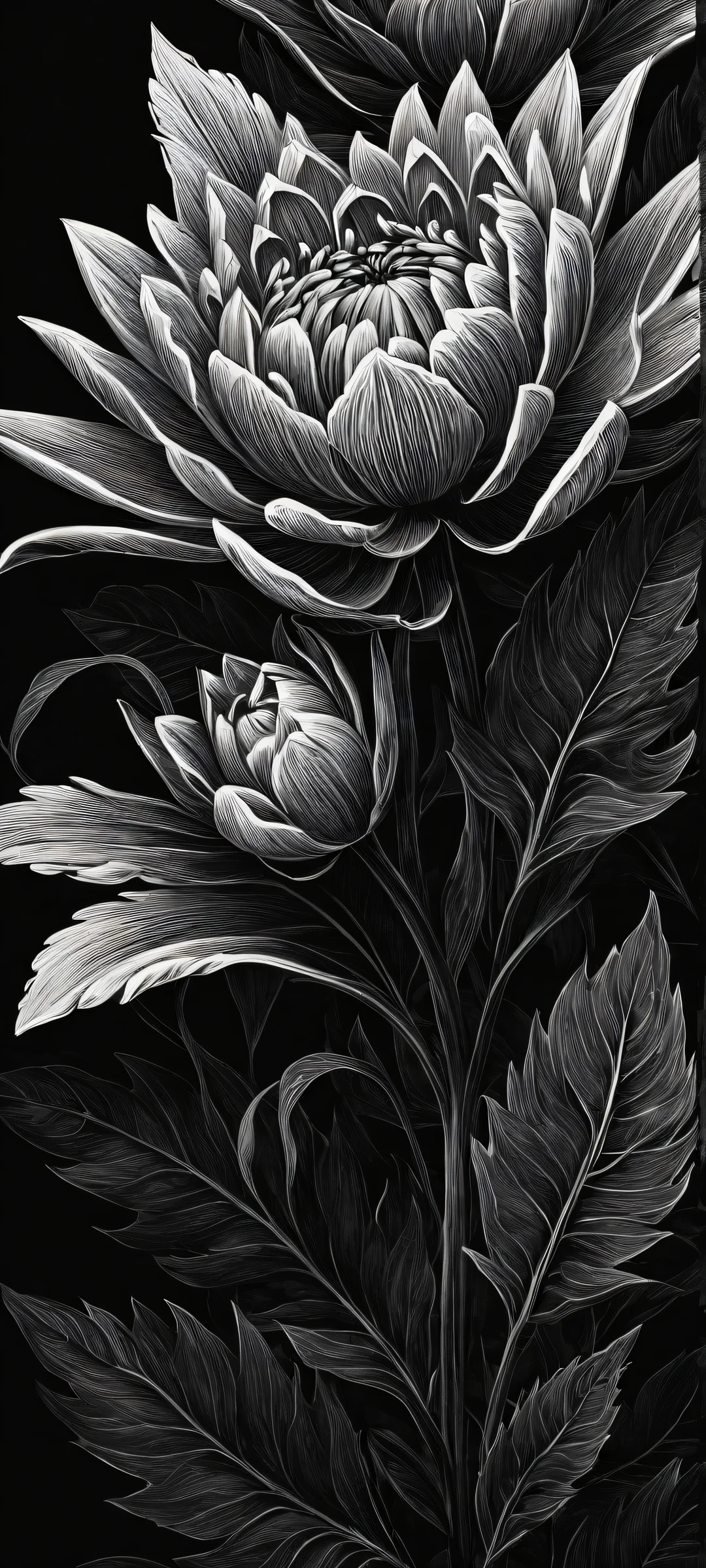 Delicate floral pattern on iPhone/Android phone with void background and dark mode aesthetic.