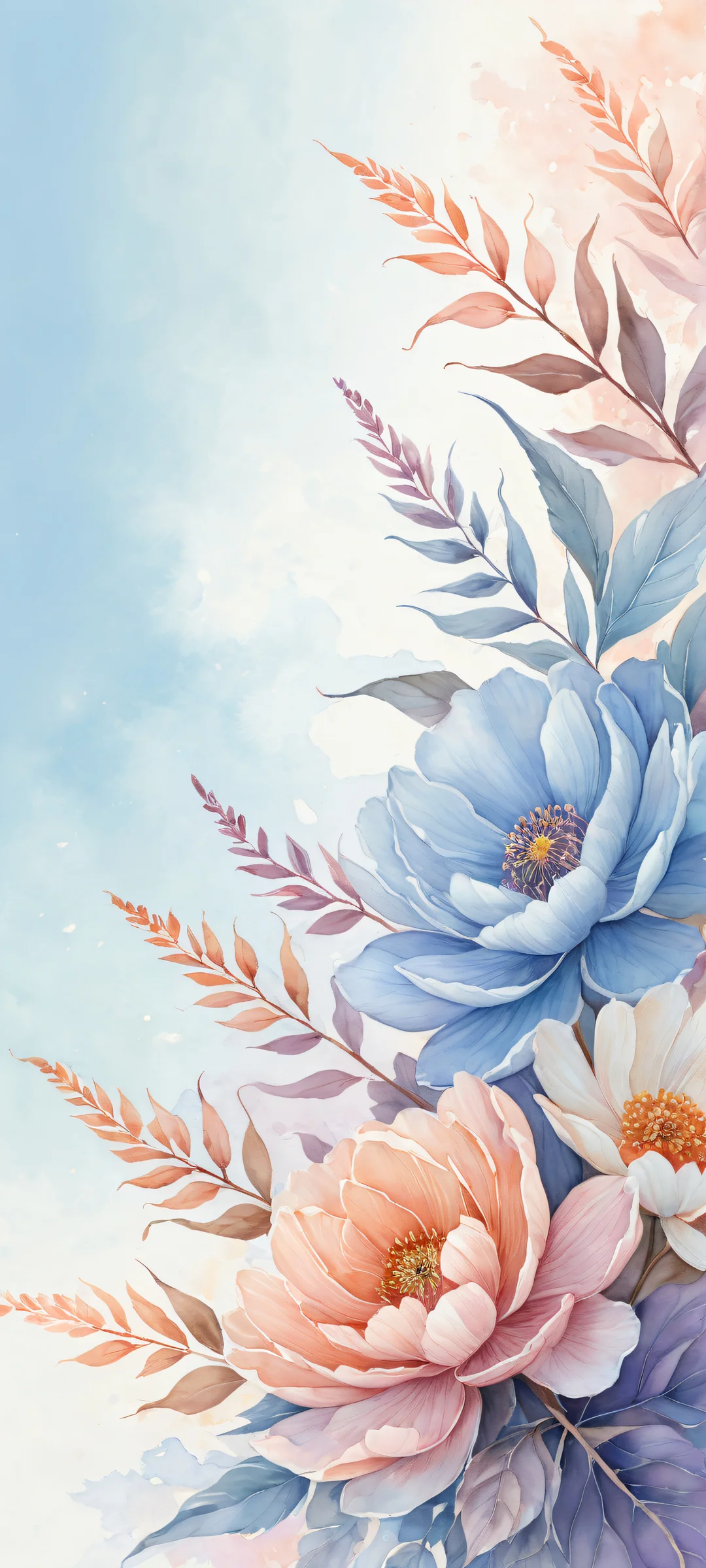 A beautifully crafted watercolor floral artwork on a pure void background for your iPhone or Android phone's home screen, showcasing intricate micro-details and stunning visual impact.